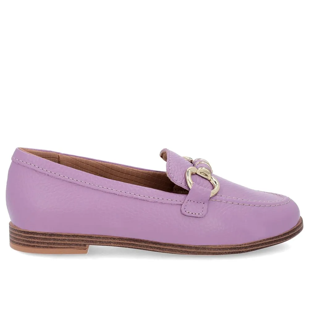 Loafer Lilás Salto Bloco Couro Básico Roxo