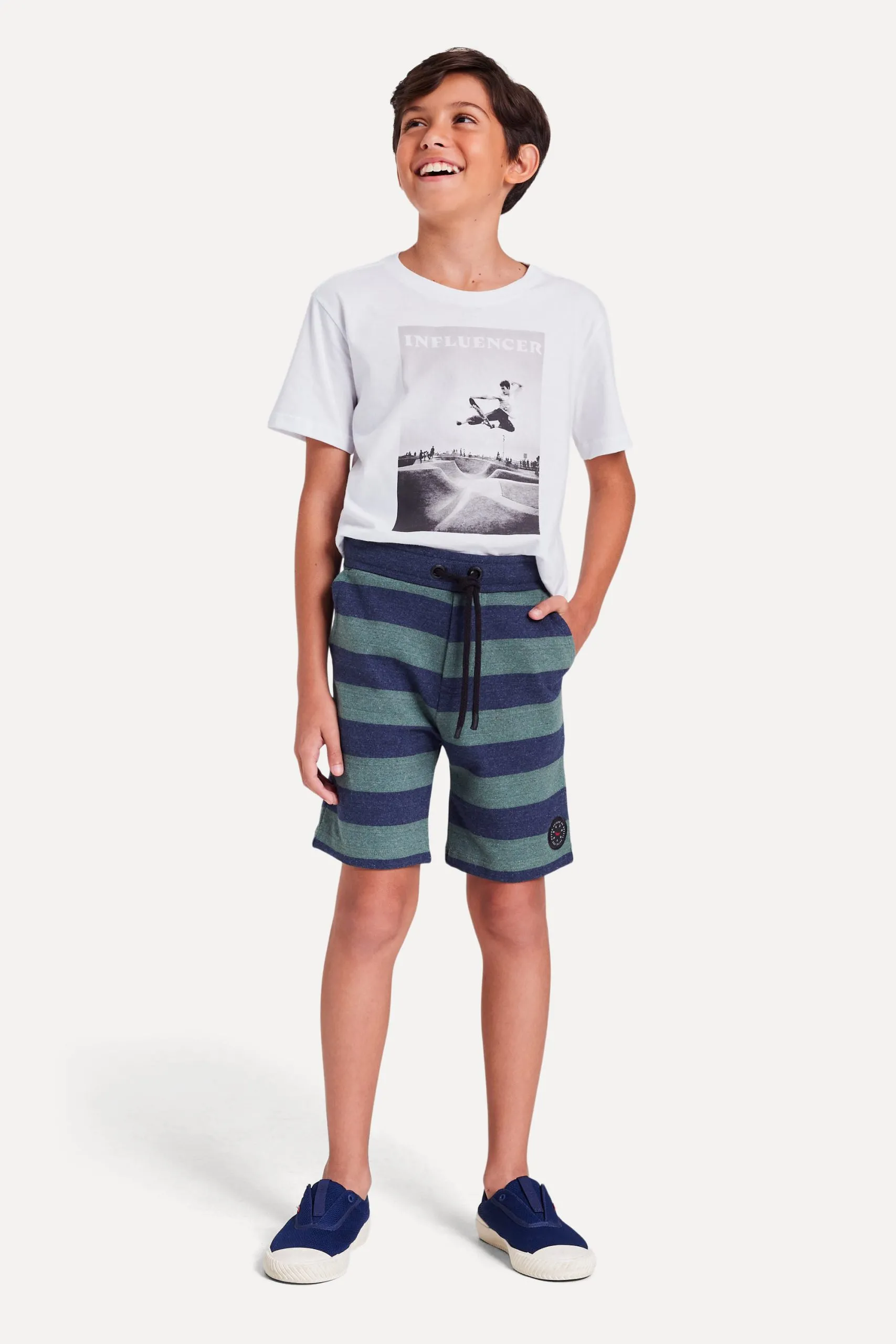 BERMUDA MINI MOLETOM SOHO LISTRADO LARGO