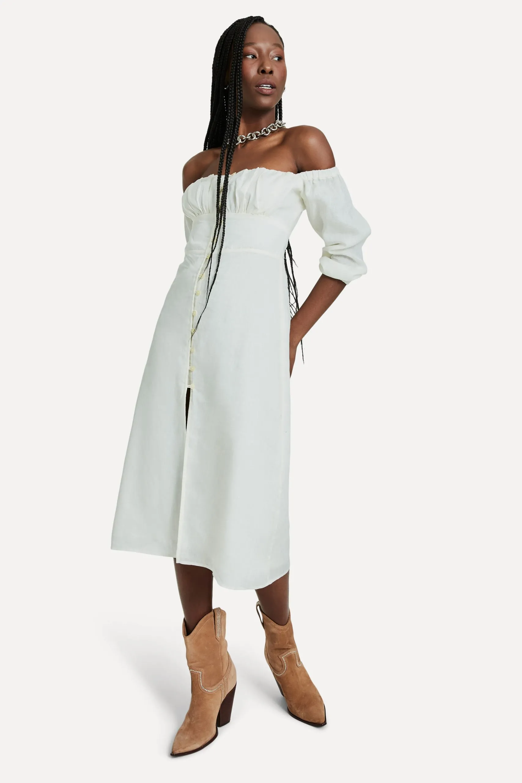 VESTIDO LINHO DRAPEADO