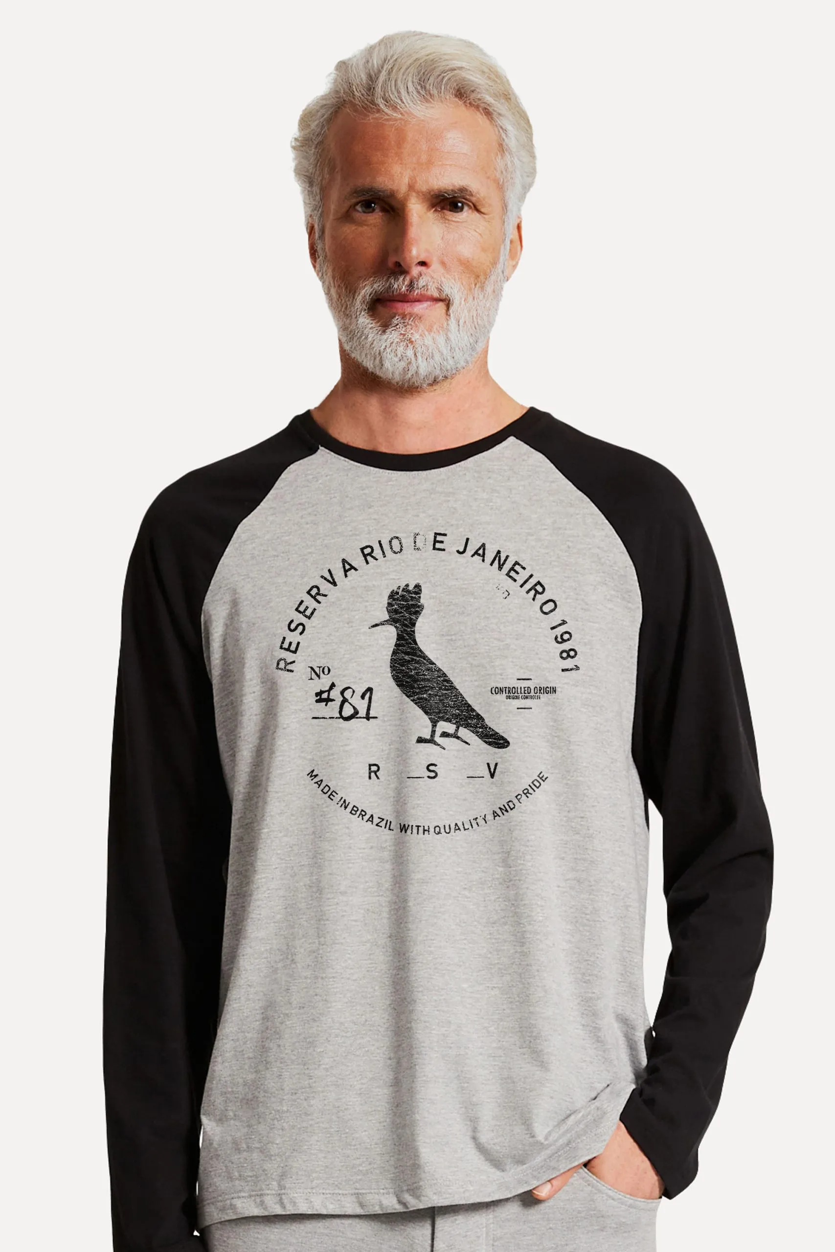 CAMISETA ML RAGLAN BICOLOR CARIMBO