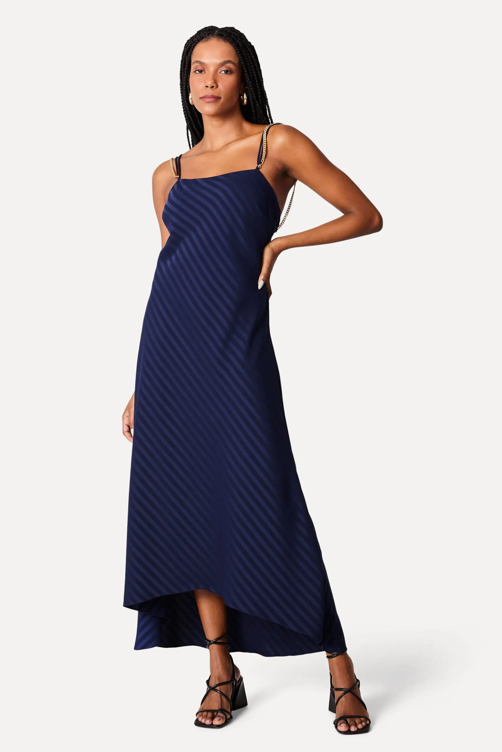 VESTIDO MIDI LISTRA ALCA CORRENTE