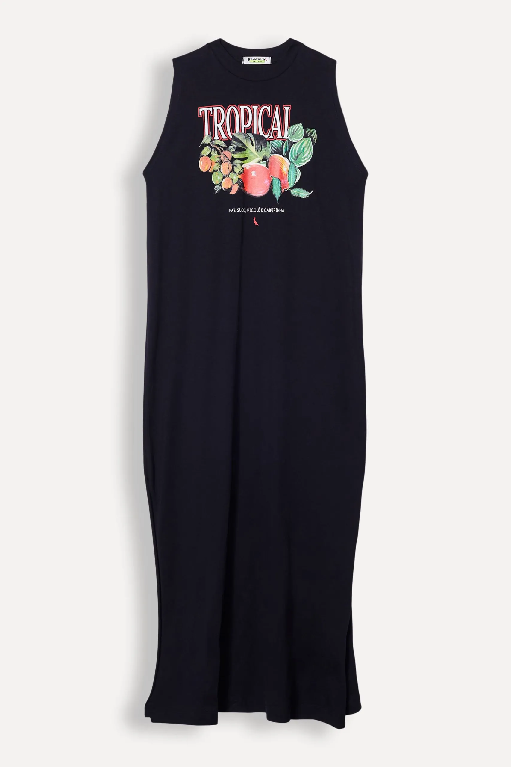 VESTIDO LONGO DE MALHA ESTAMPA TROPICAL