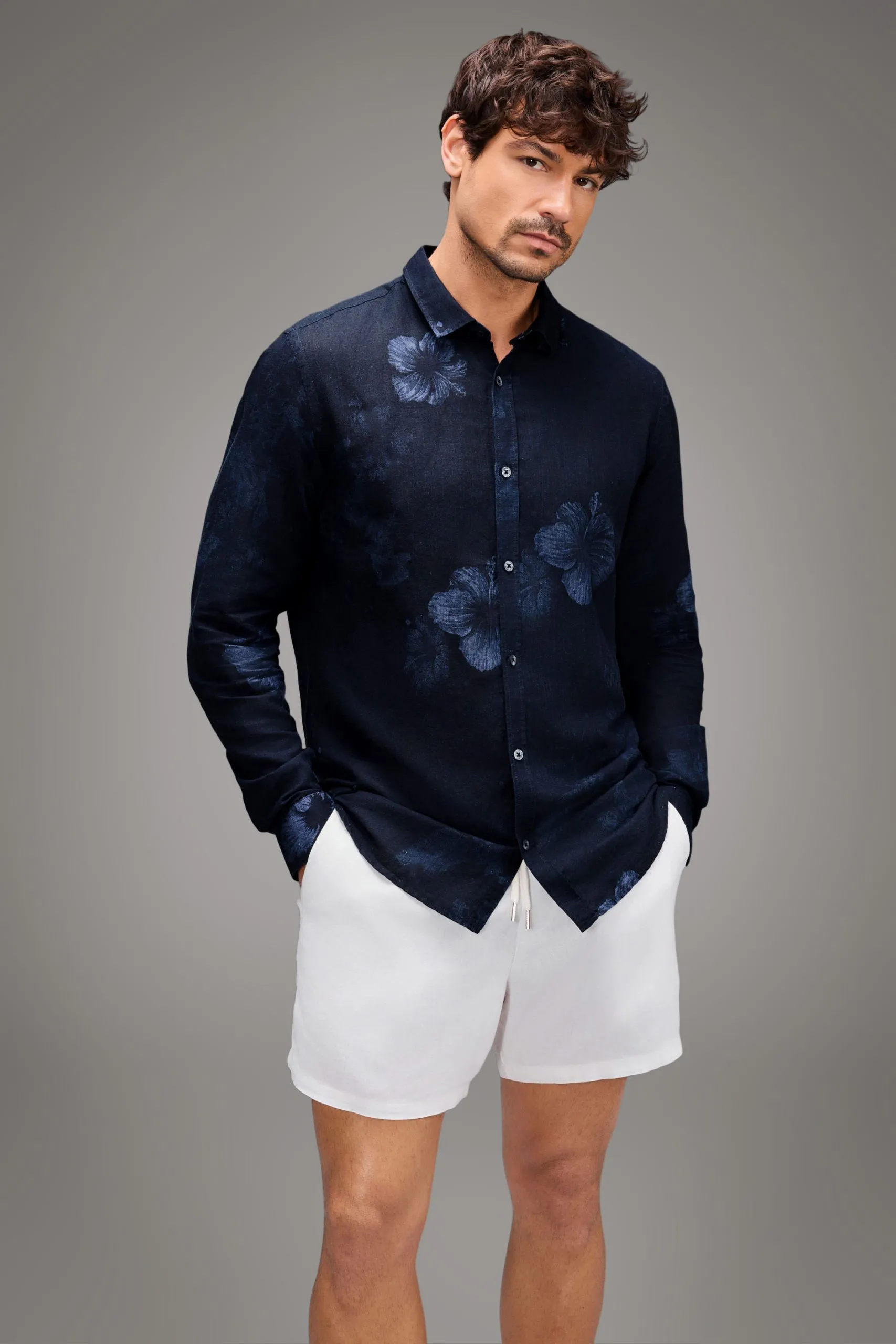 CAMISA ML LINHO ESTAMPADA INDIGO BLOOM