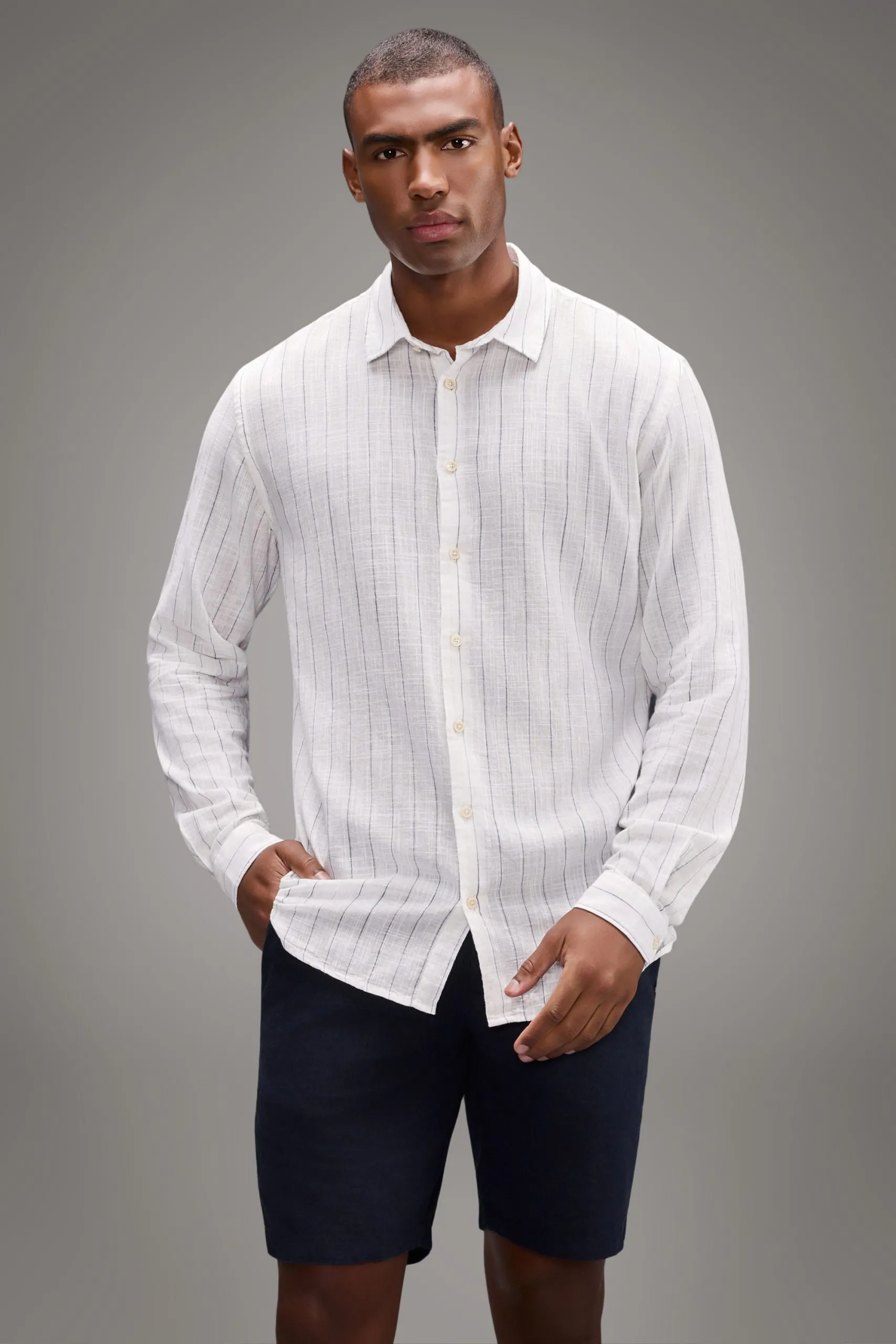 CAMISA ML LINHO LISTRADA CASCAIS