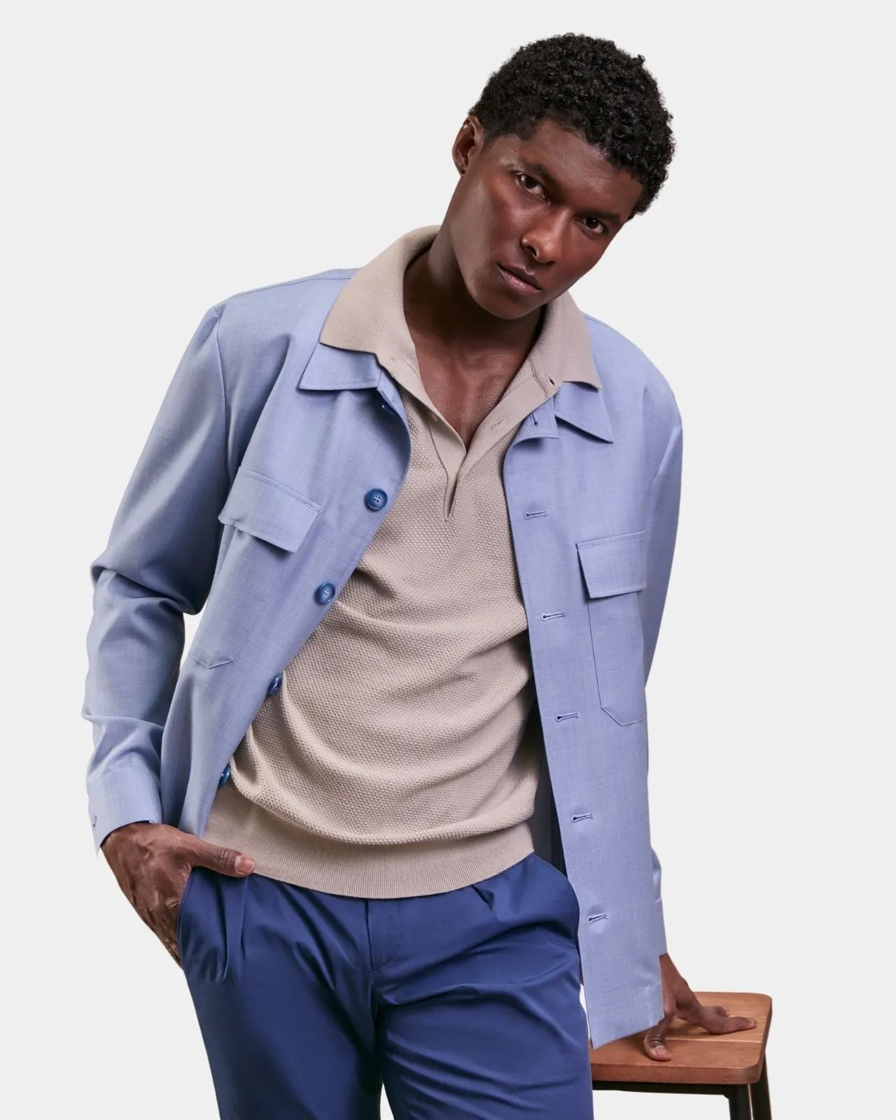 Caban lã fria azul claro