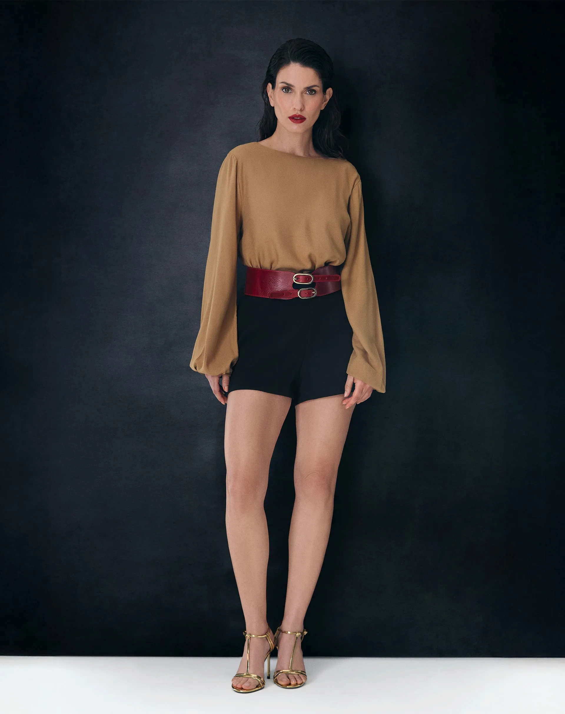 BLUSA MANGA LONGA DECOTE V - MARROM