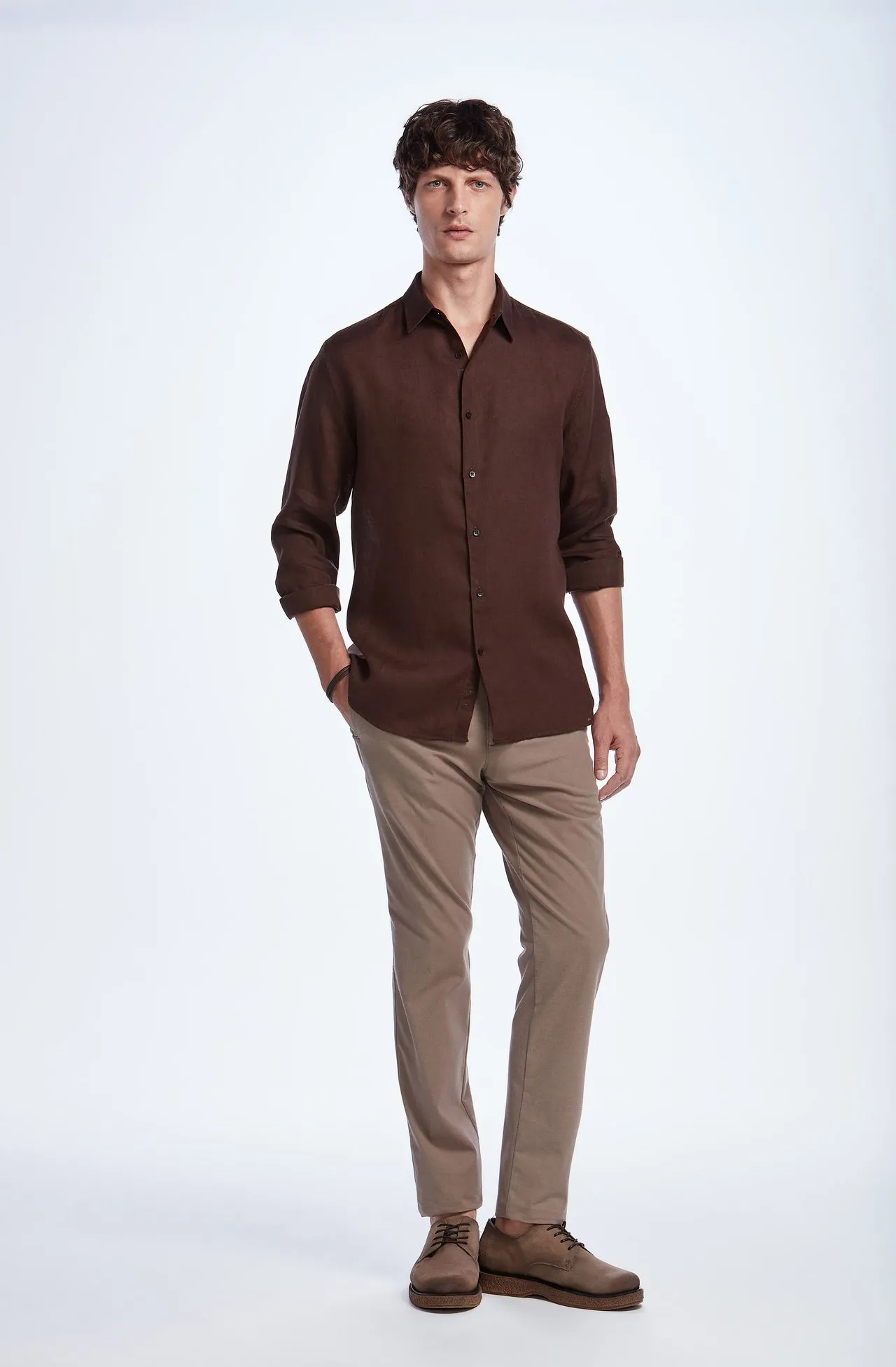 Camisa Casual De Linho Marrom