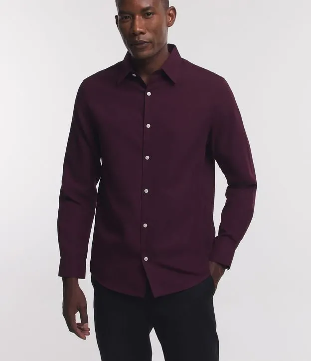 Camisa Regular em Algodão com Textura Maquinetada Vermelho