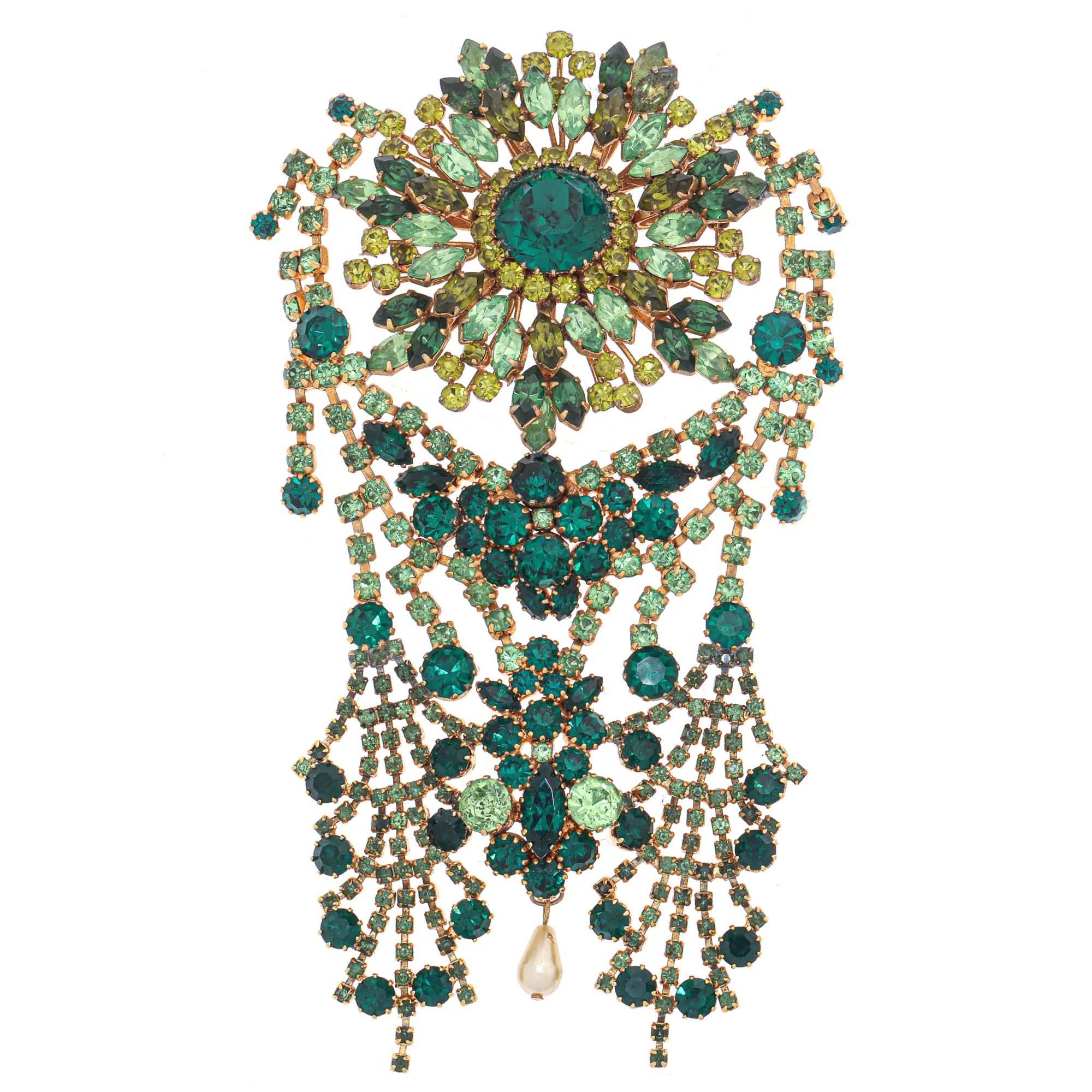 Broche Vintage com Cristais Verdes