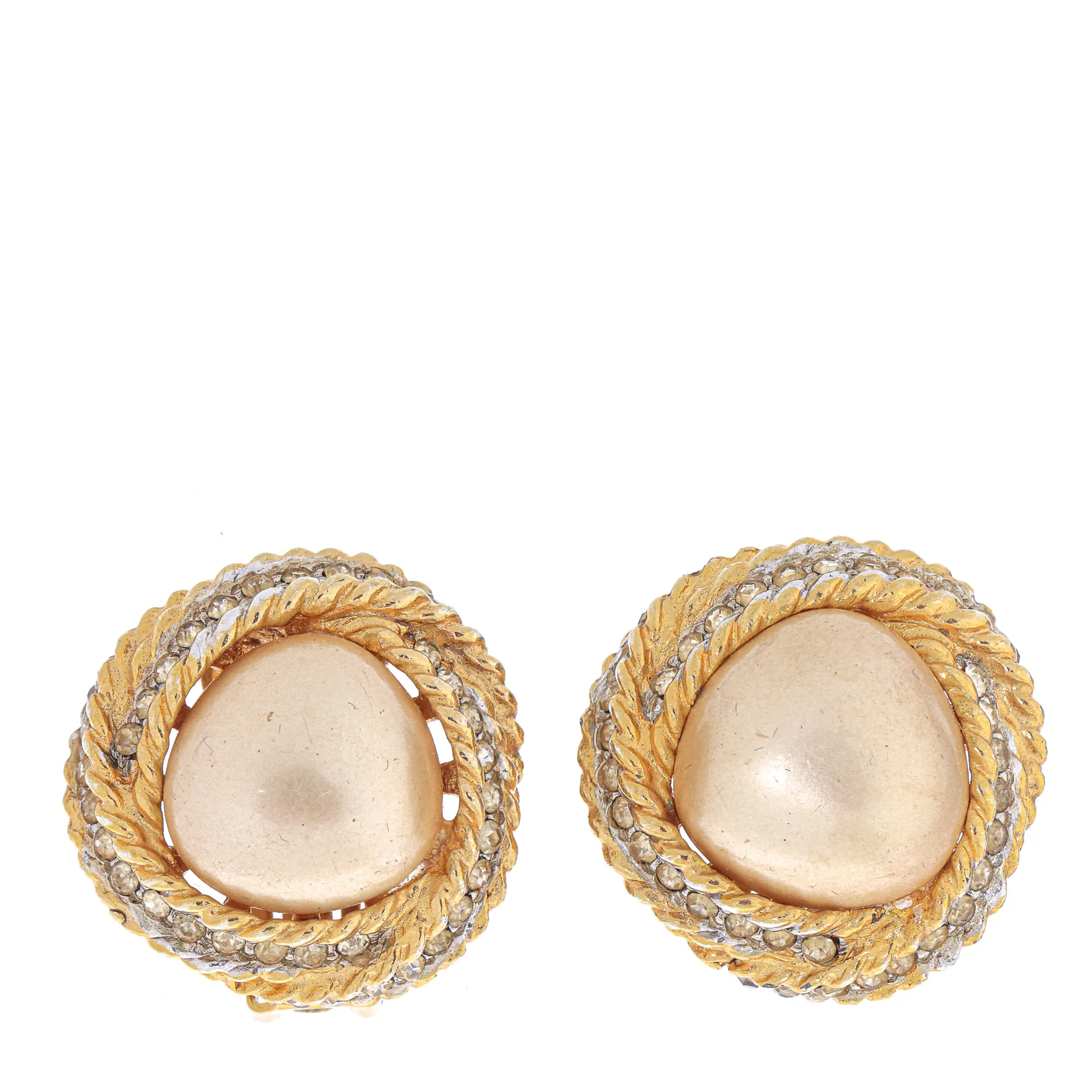 Brinco de Pressão Vintage Grande com Esfera Perolada Champagne