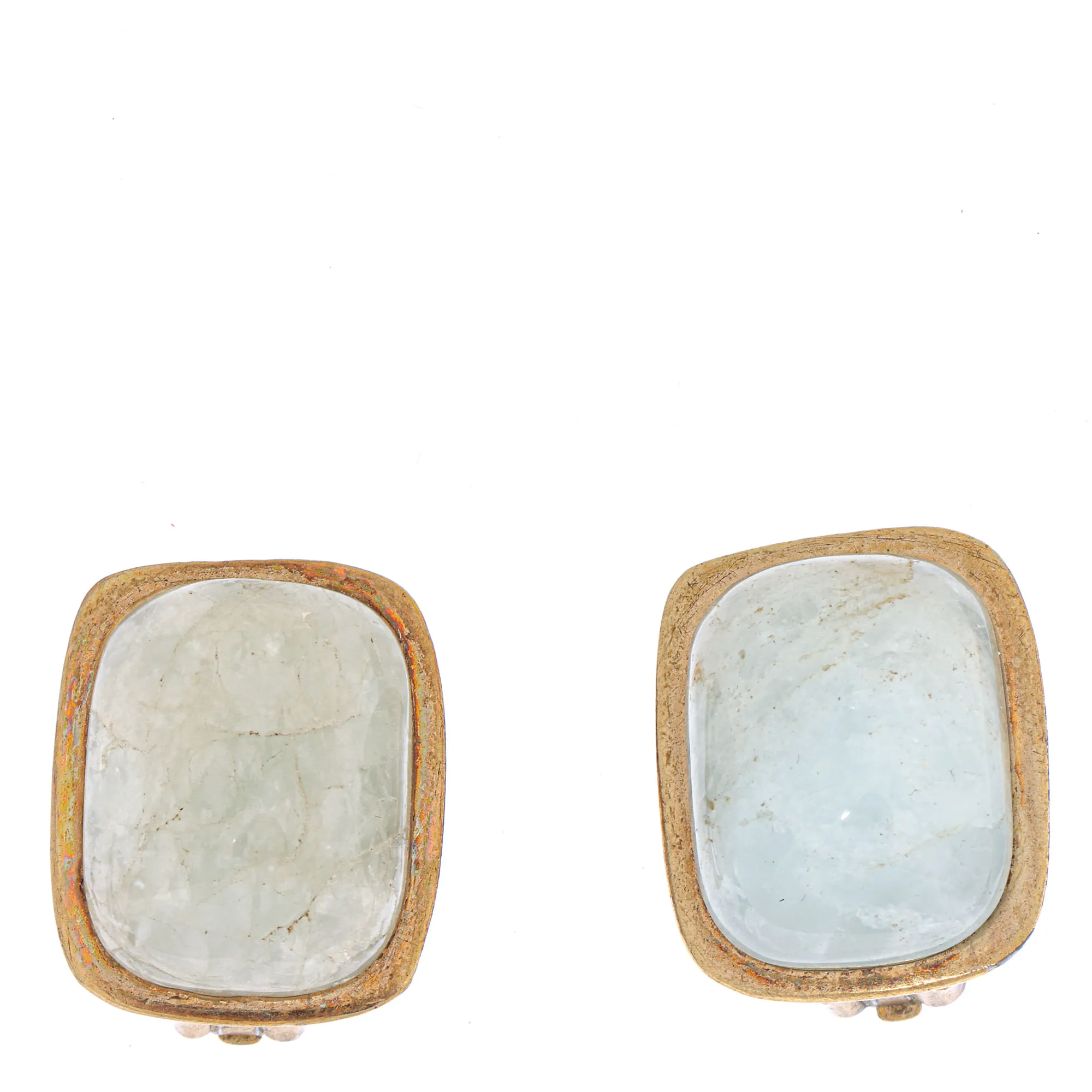 Brinco de Pressão Vintage Retangular Dourado com Pedra Branca