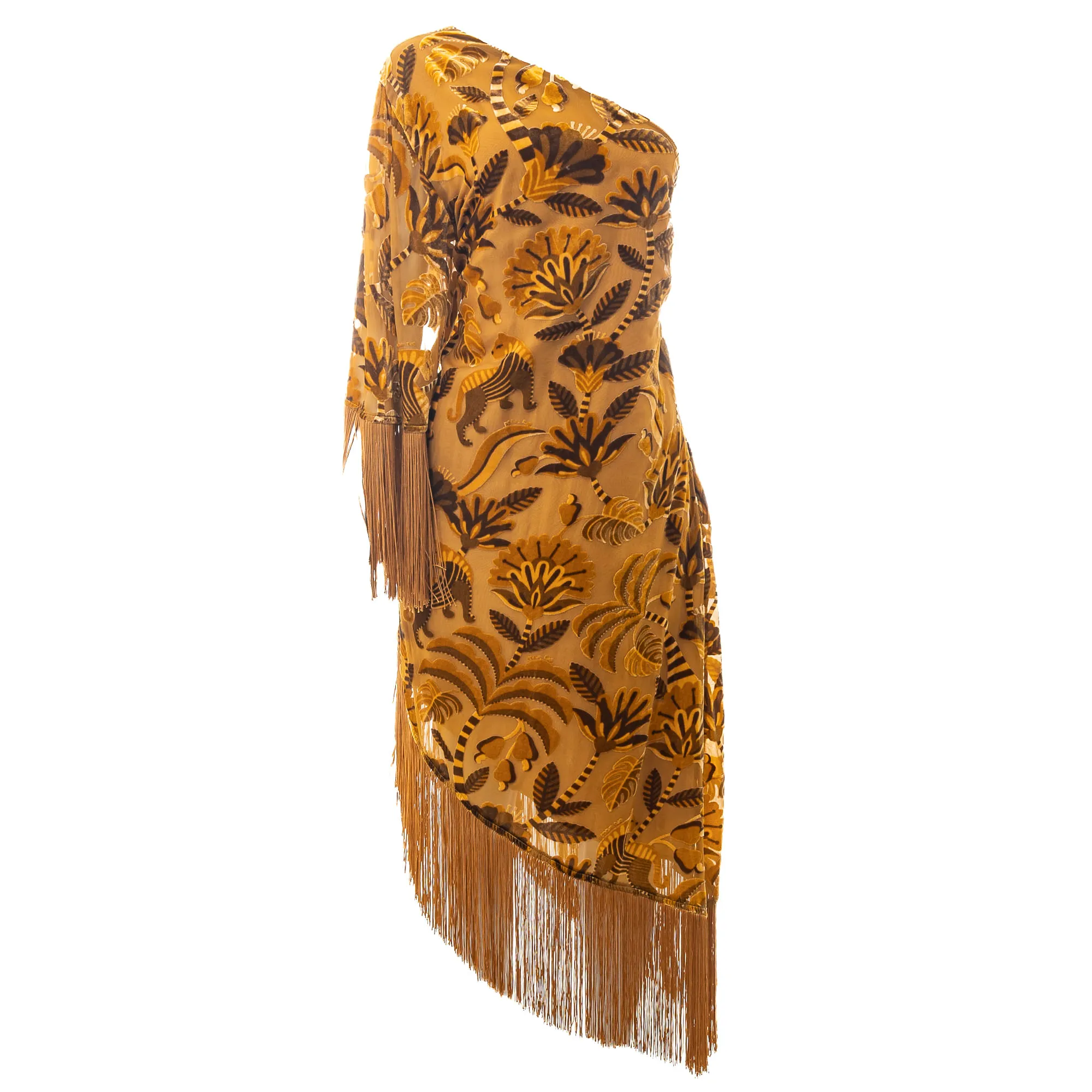 Vestido Franjas Veludo Amarelo