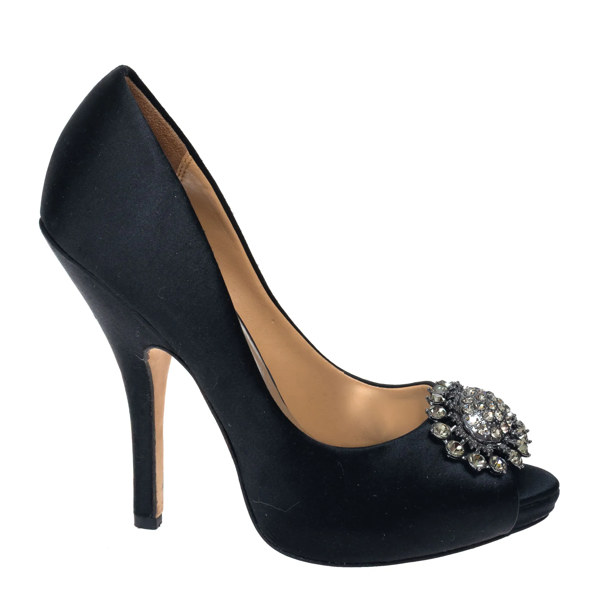 Sapato Badgley Mischka Peep Toe Pedraria Preta