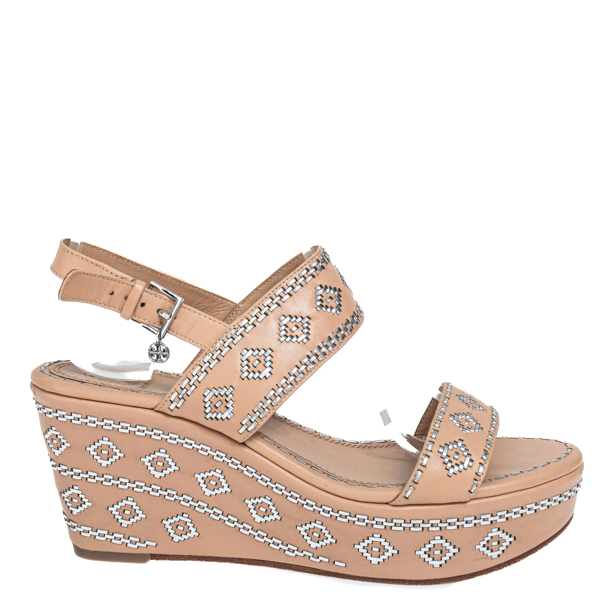 Sandália Tory Burch Anabela Bege e Prateada