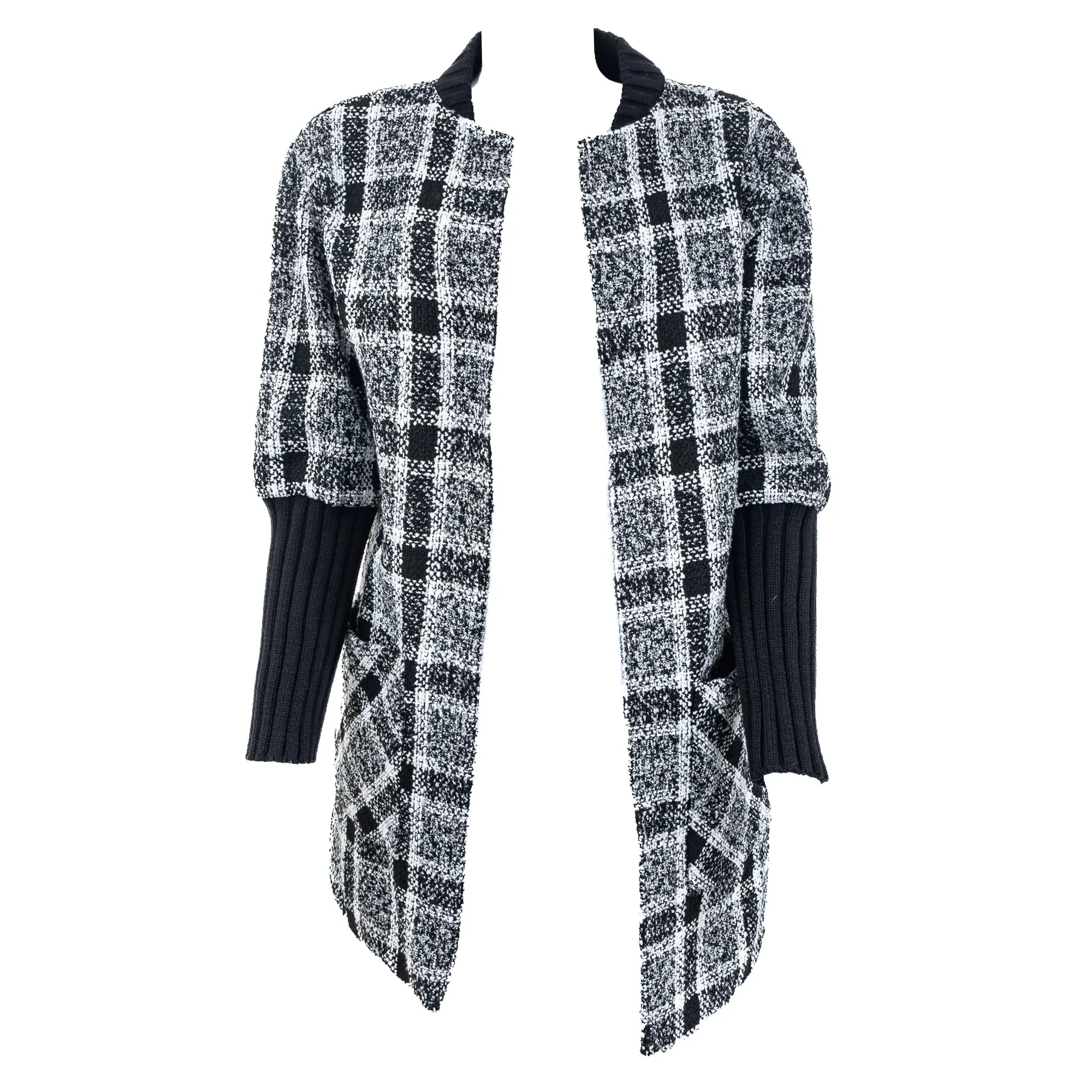 Casaco Mixed Bond Longo Tweed Preto e Branco