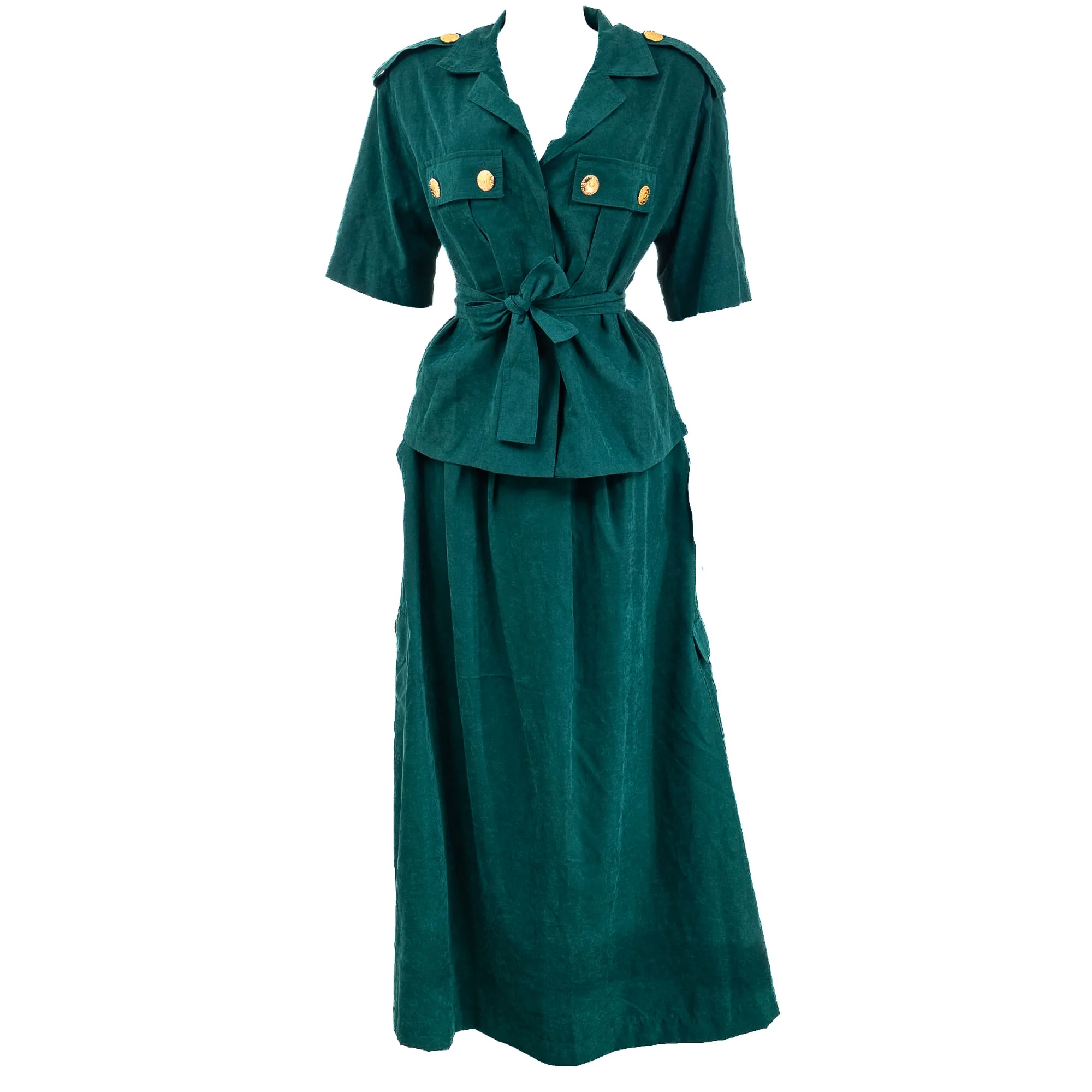 Conjunto Mixed Botões Dourados Tecido Verde