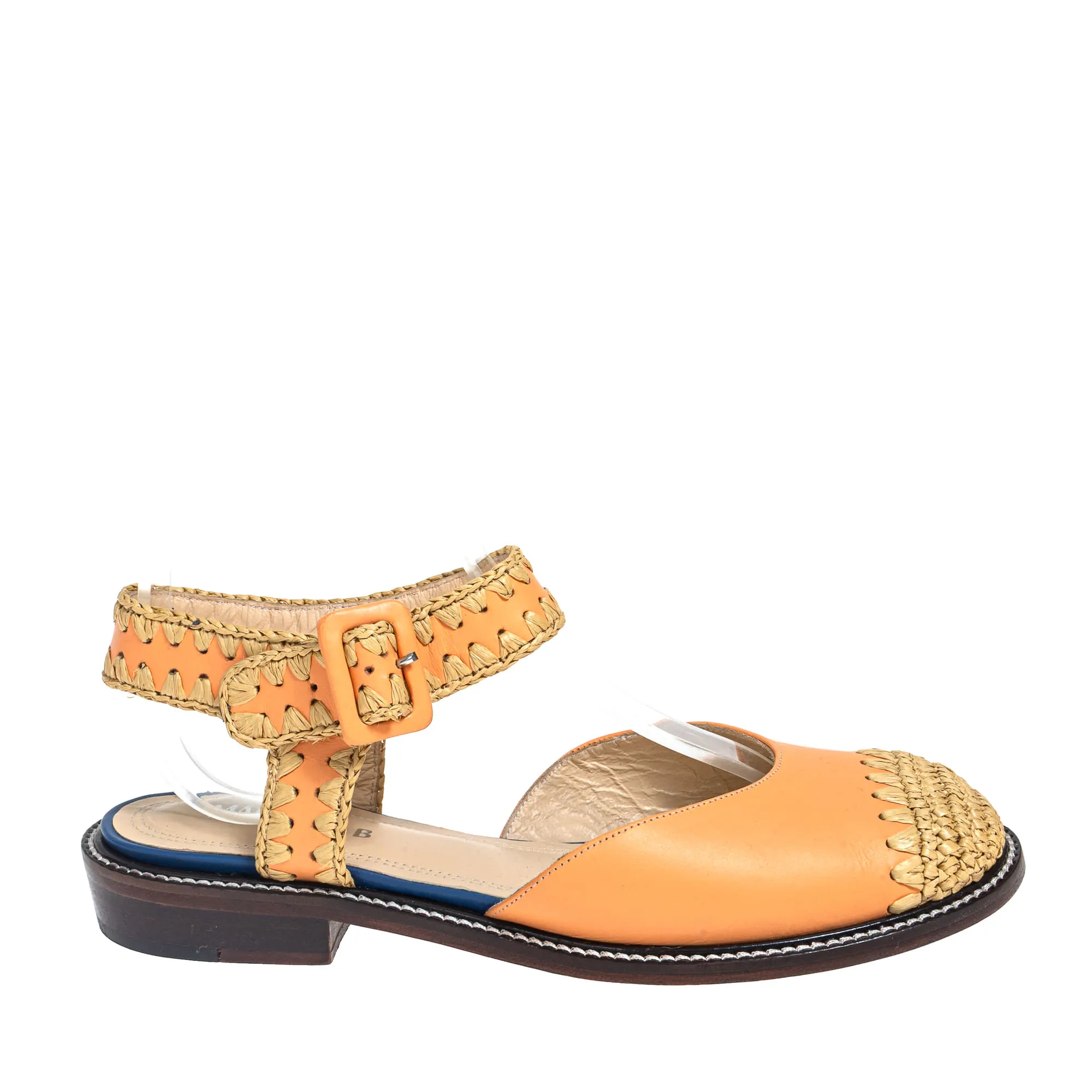 Sapato Marcela B Couro Salmão e Ráfia