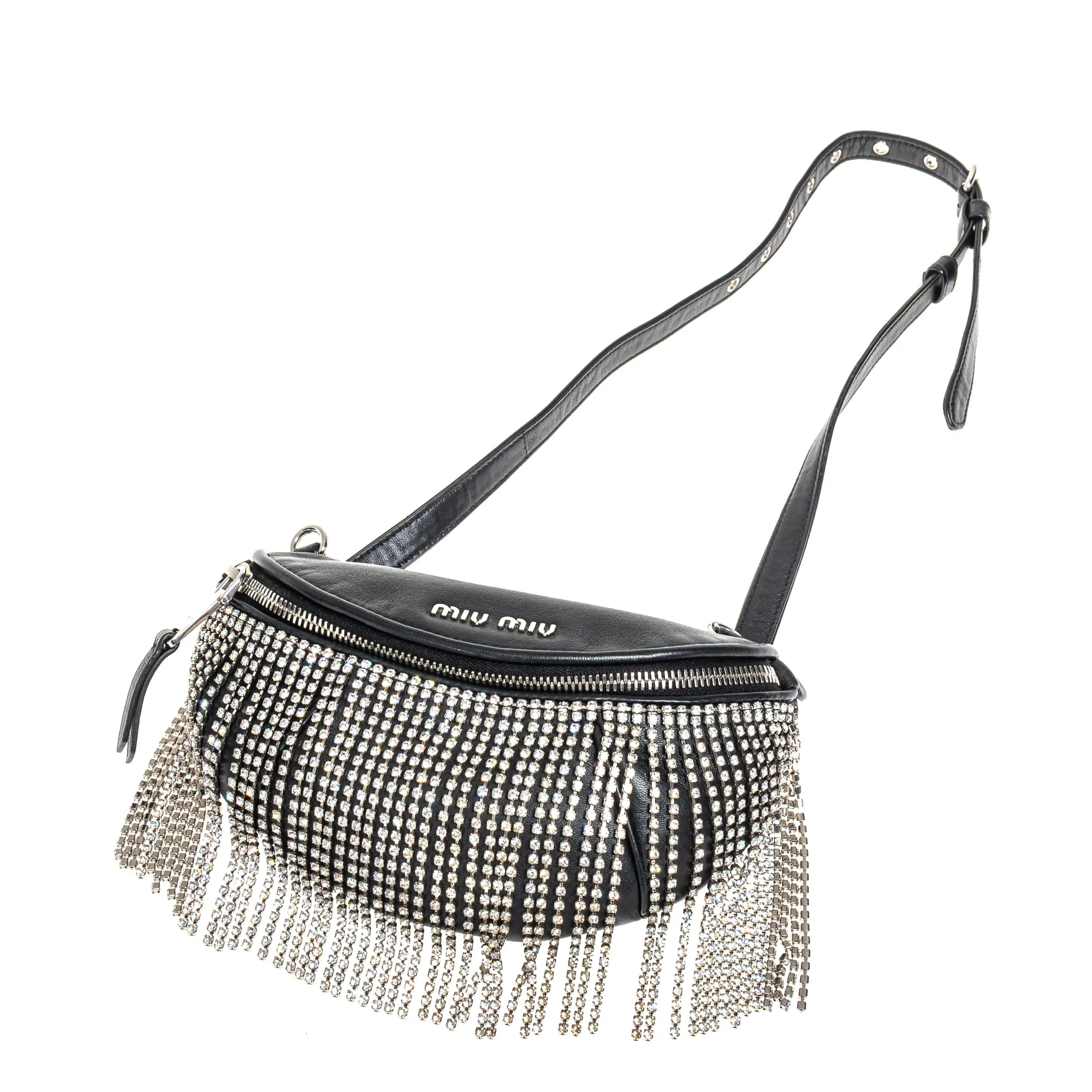 Pochete Miu Miu Couro e Strass Preto