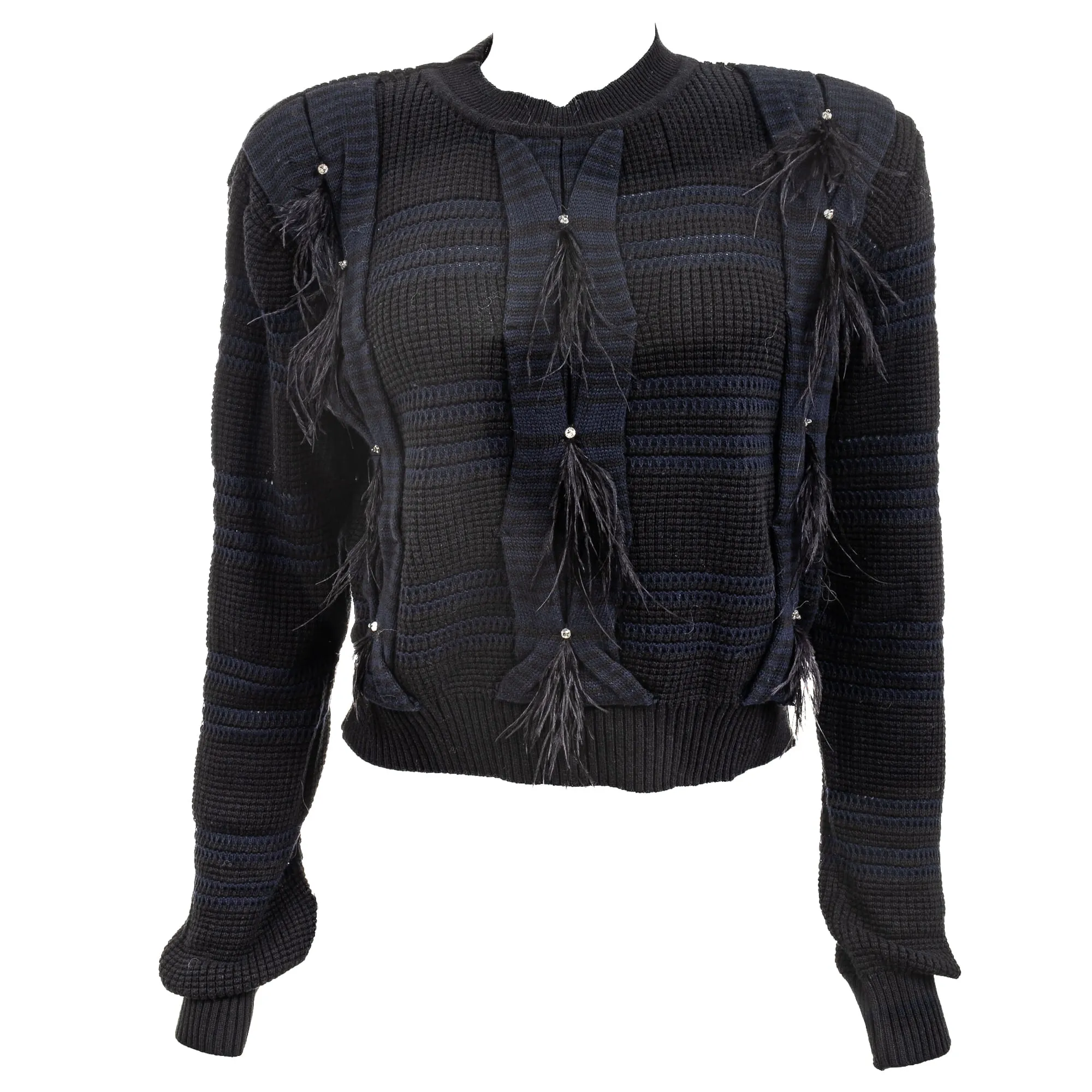 Tricô Andrea Bogosian Plumas Preto e Azul