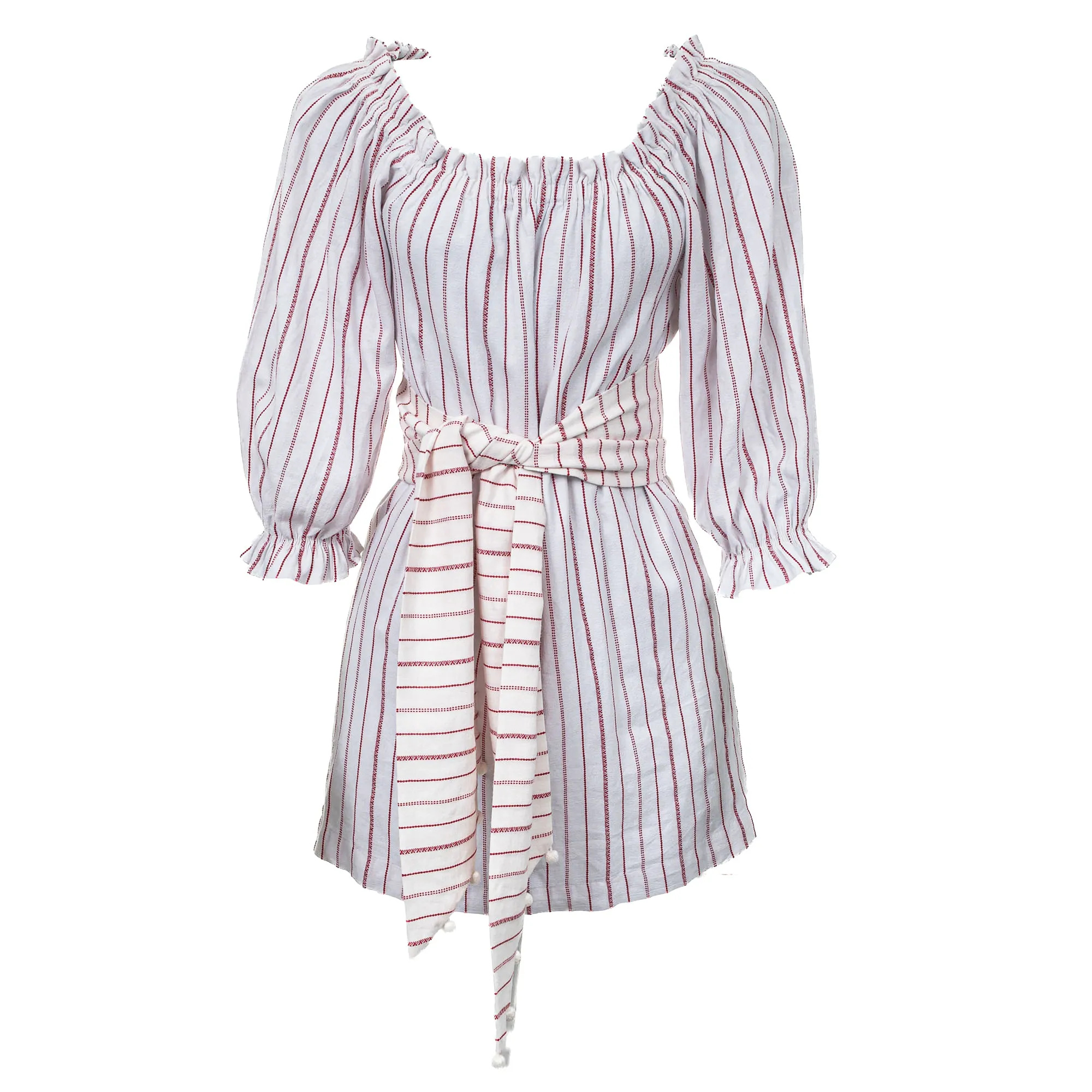 Vestido Cris Barros com Faixa Listrado Branco e Vermelho