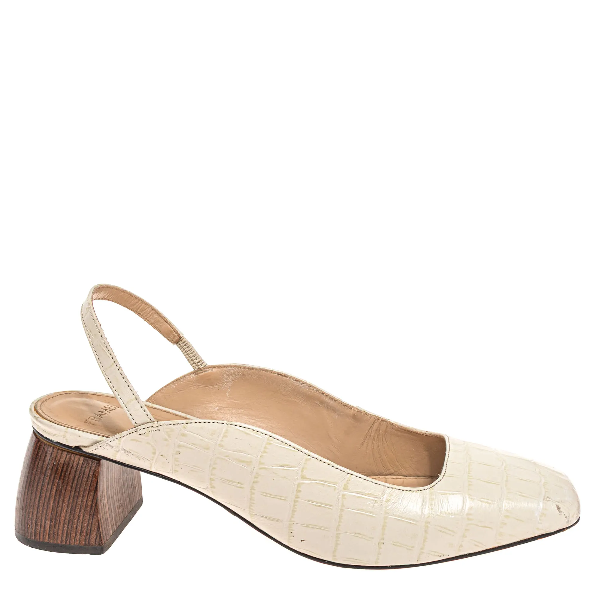Sapato Framed Slingback Couro Creme