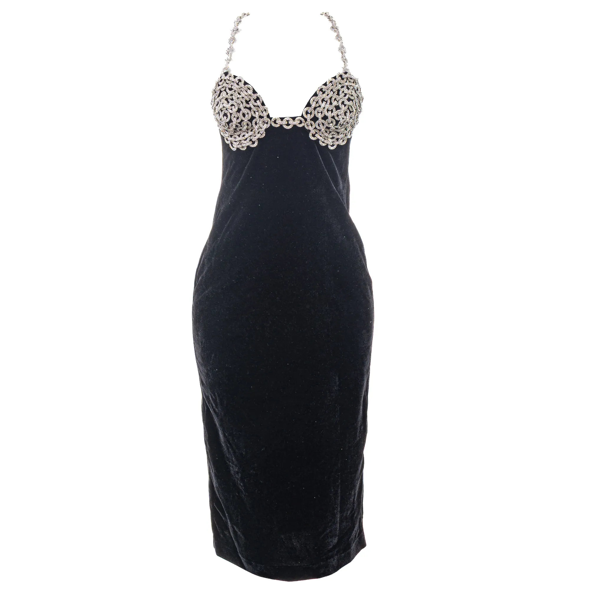 Vestido PatBo Veludo Preto e Strass