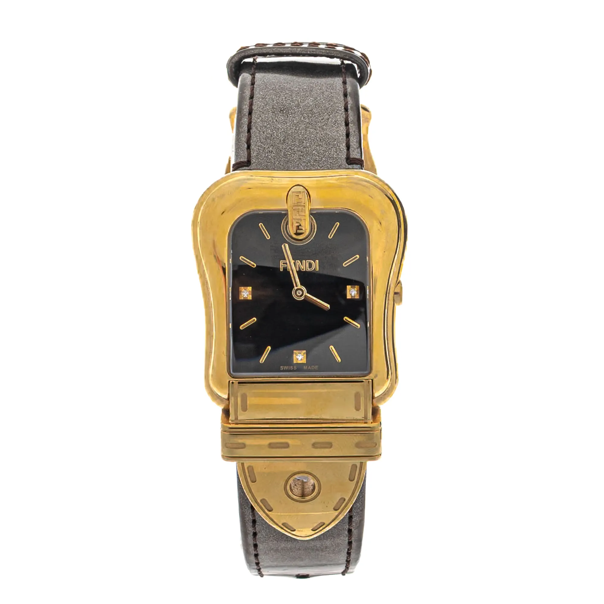 Relógio Fendi Dourado e Couro Metalizado