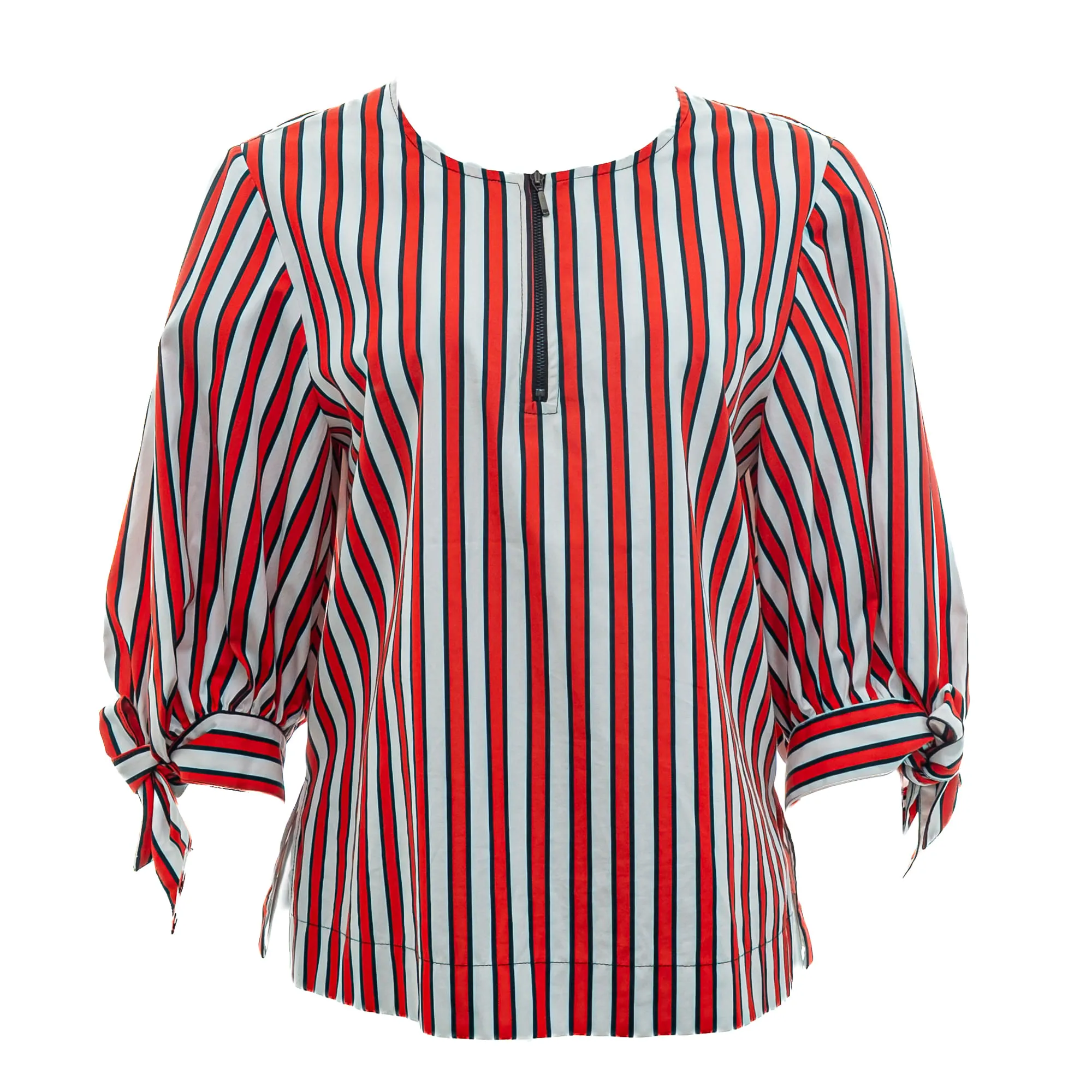 Blusa Reinaldo Lourenço Listrada Branco e Vermelho