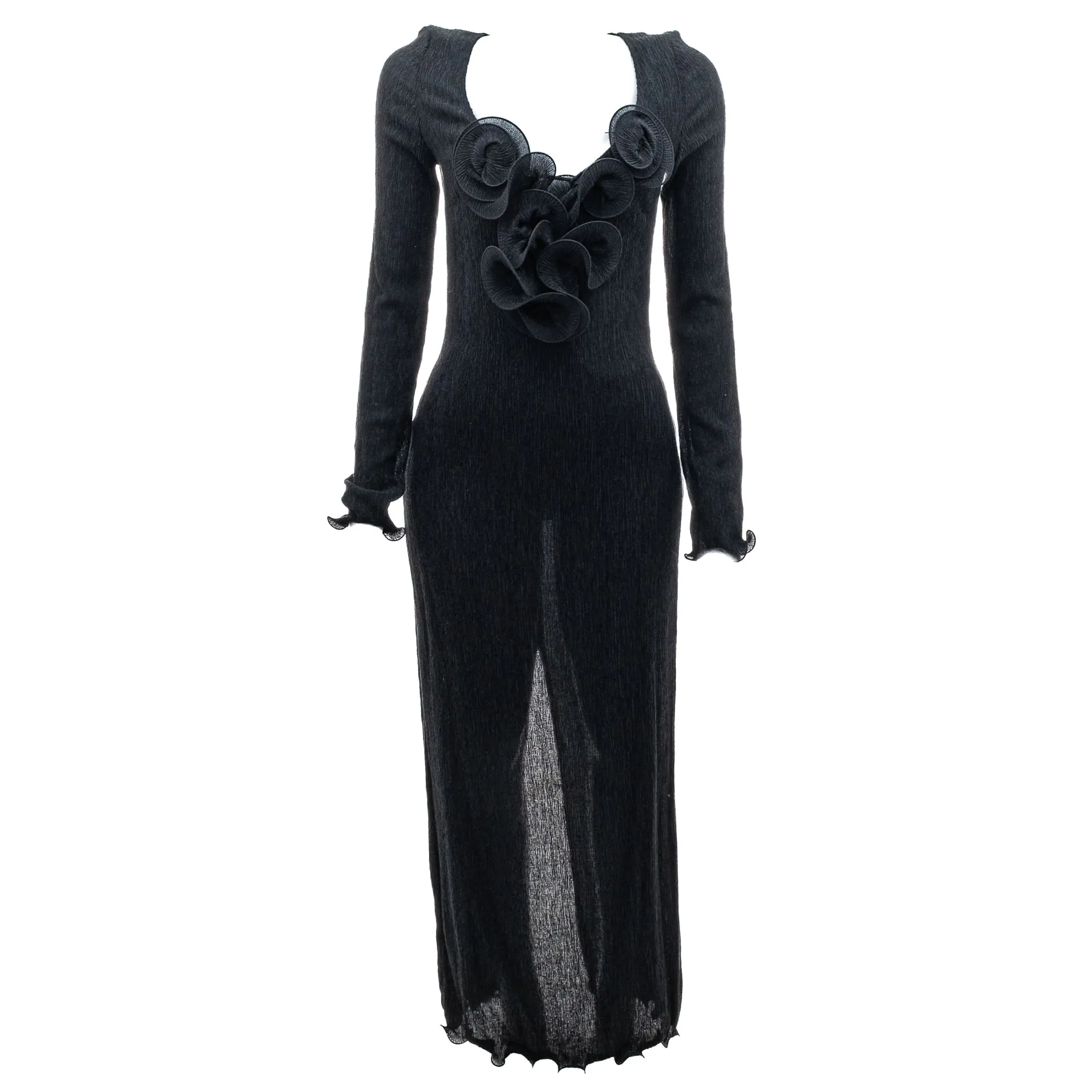 Vestido Magda Butrym Crepe Flores 3D Preto