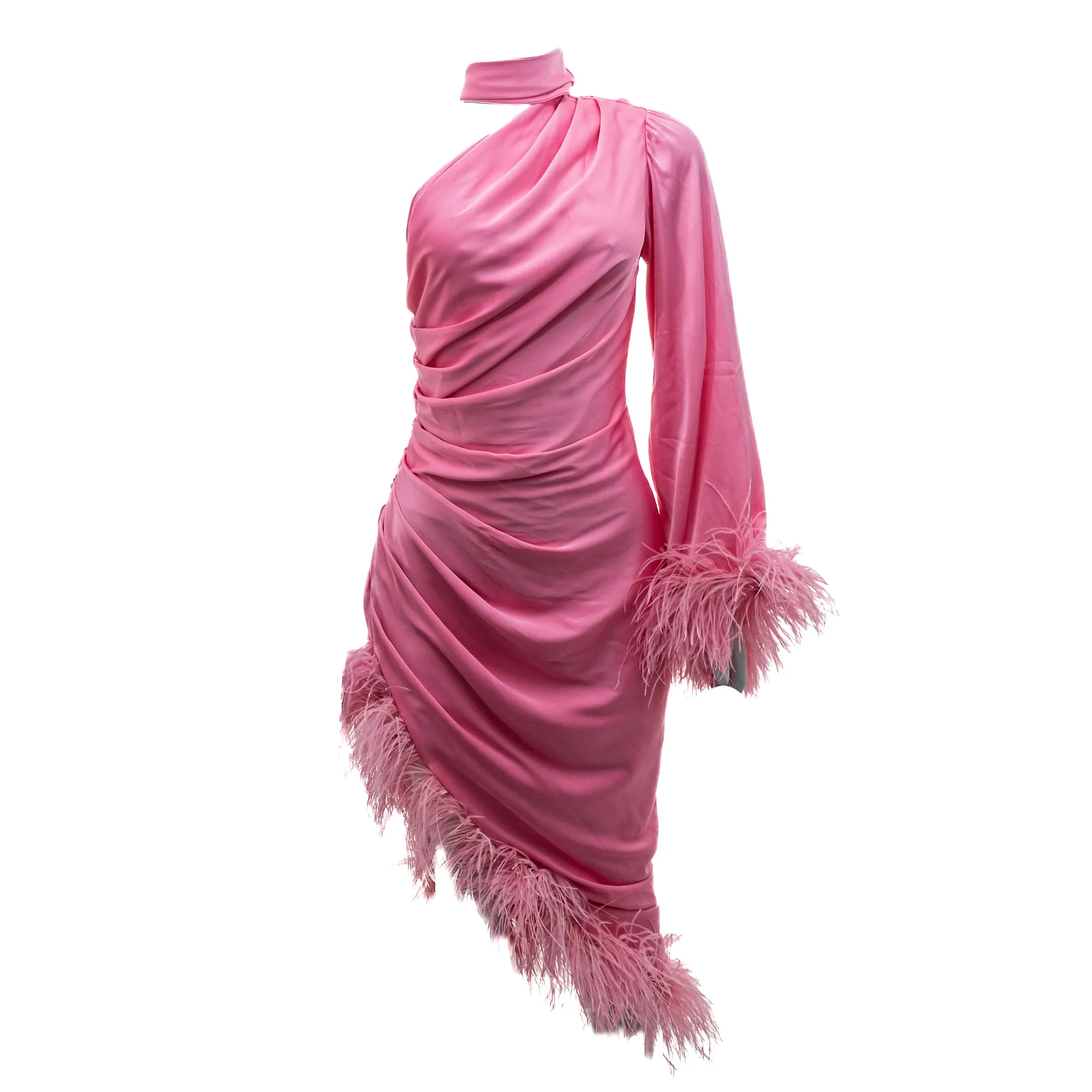 Vestido Patbo Plumas Rosa