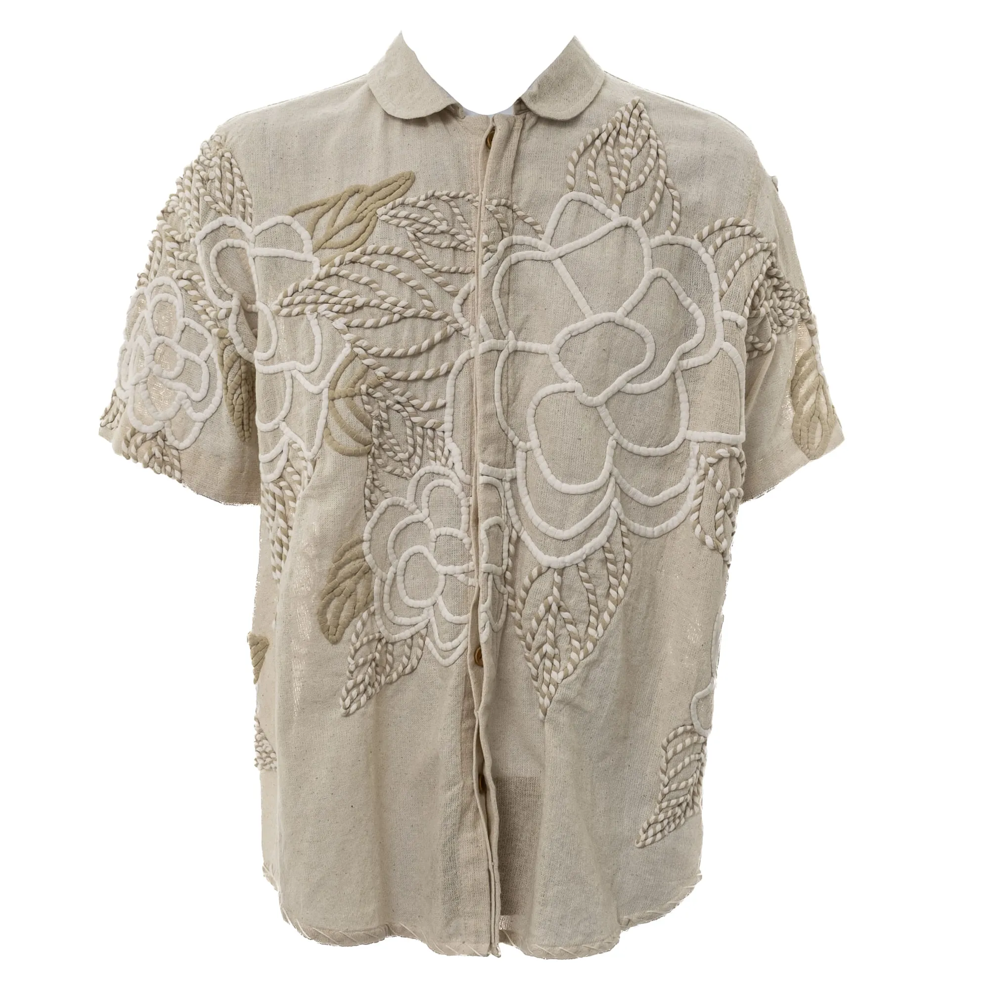 Camisa Bordada Rafia Creme