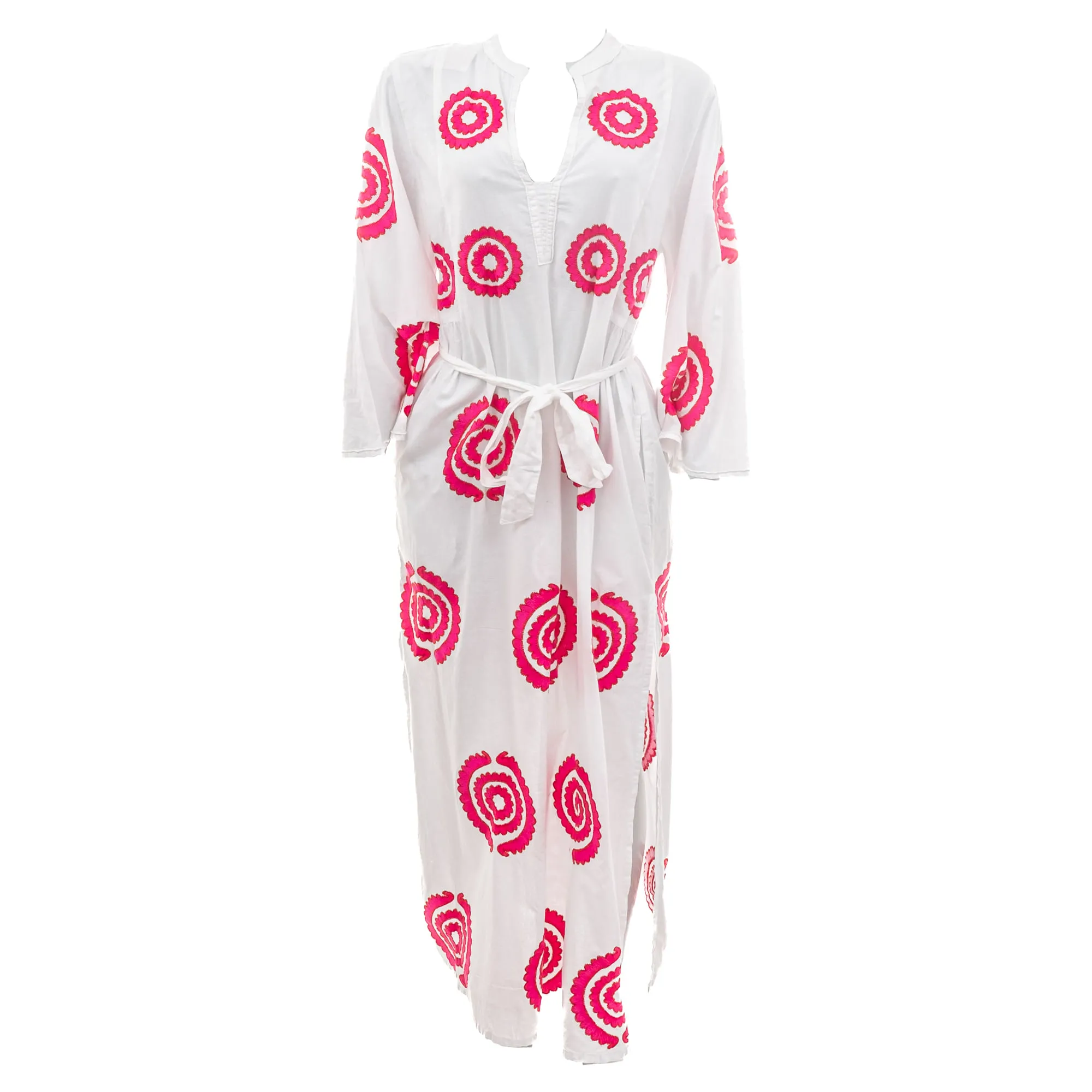 Vestido Bordado Branco Flores Rosa