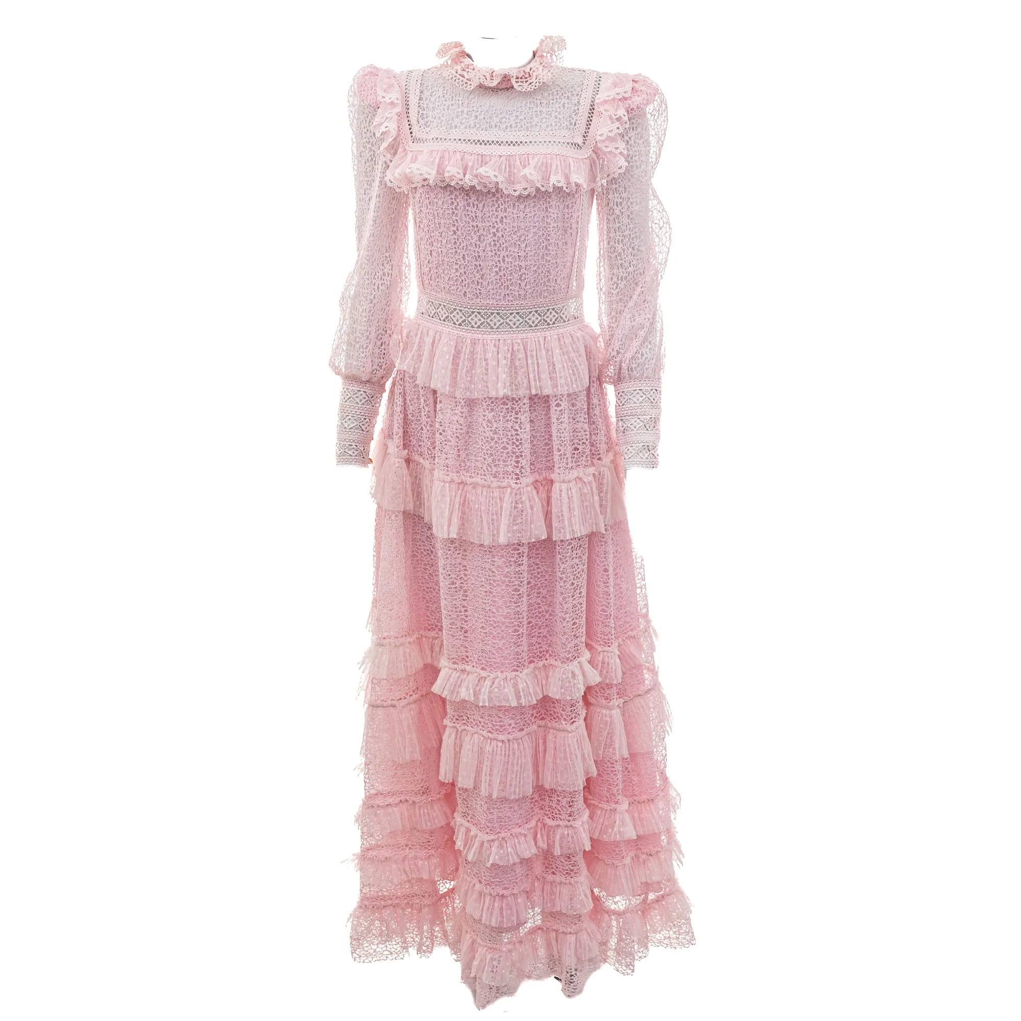 Vestido Longo Renda e Tule Rosa
