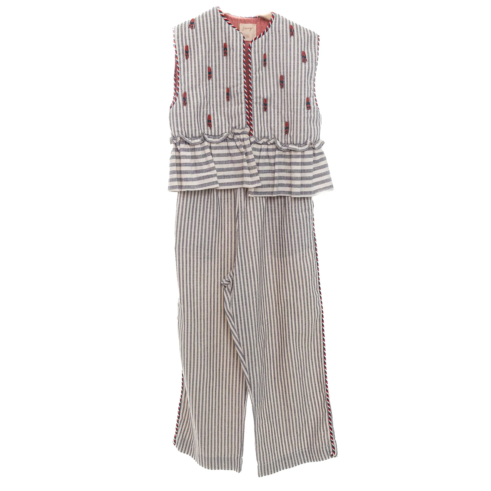 Conjunto Savy com Aplicações Listrado Azul