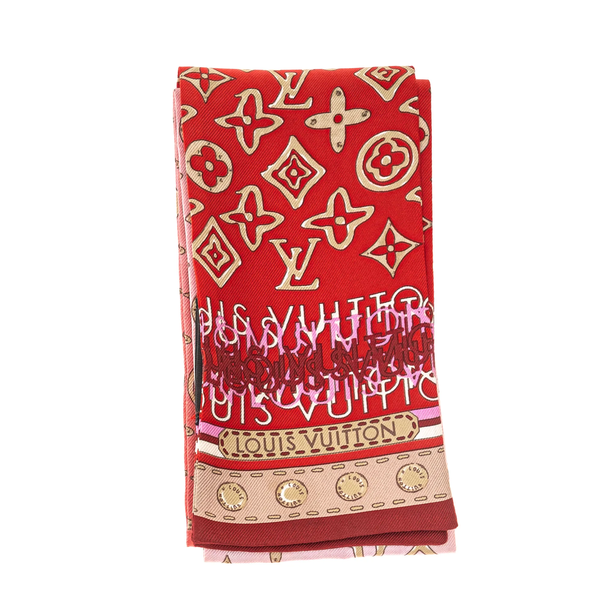 Lenço Louis Vuitton Bandeau Estampado Rosa e Vermelho