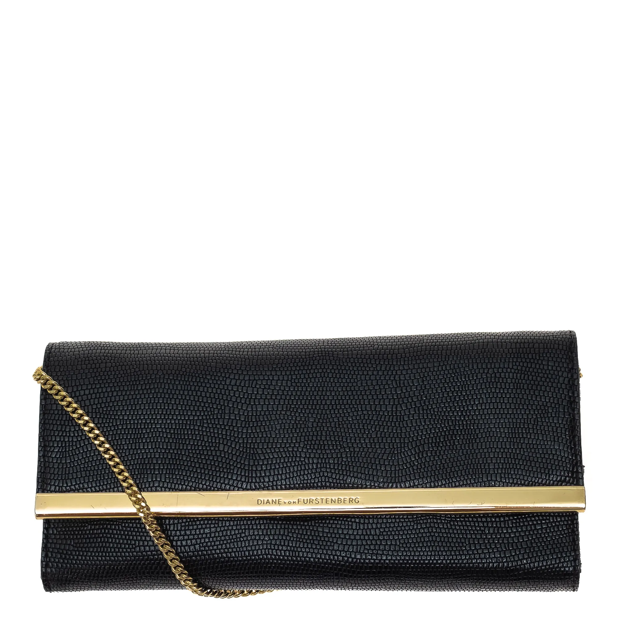 Clutch Diane Von Furstenberg Couro Preto