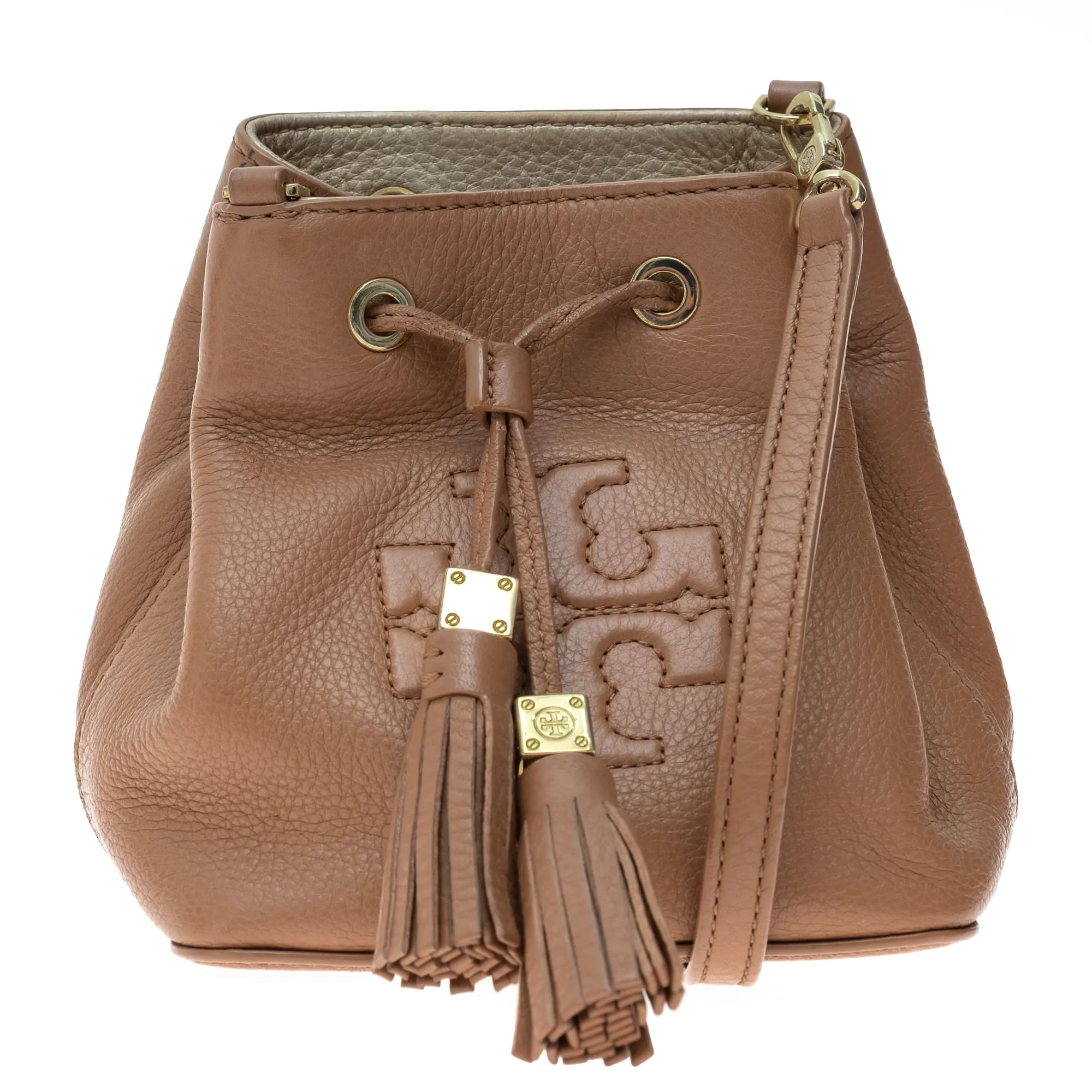Bolsa Tory Burch Bucket Couro Marrom