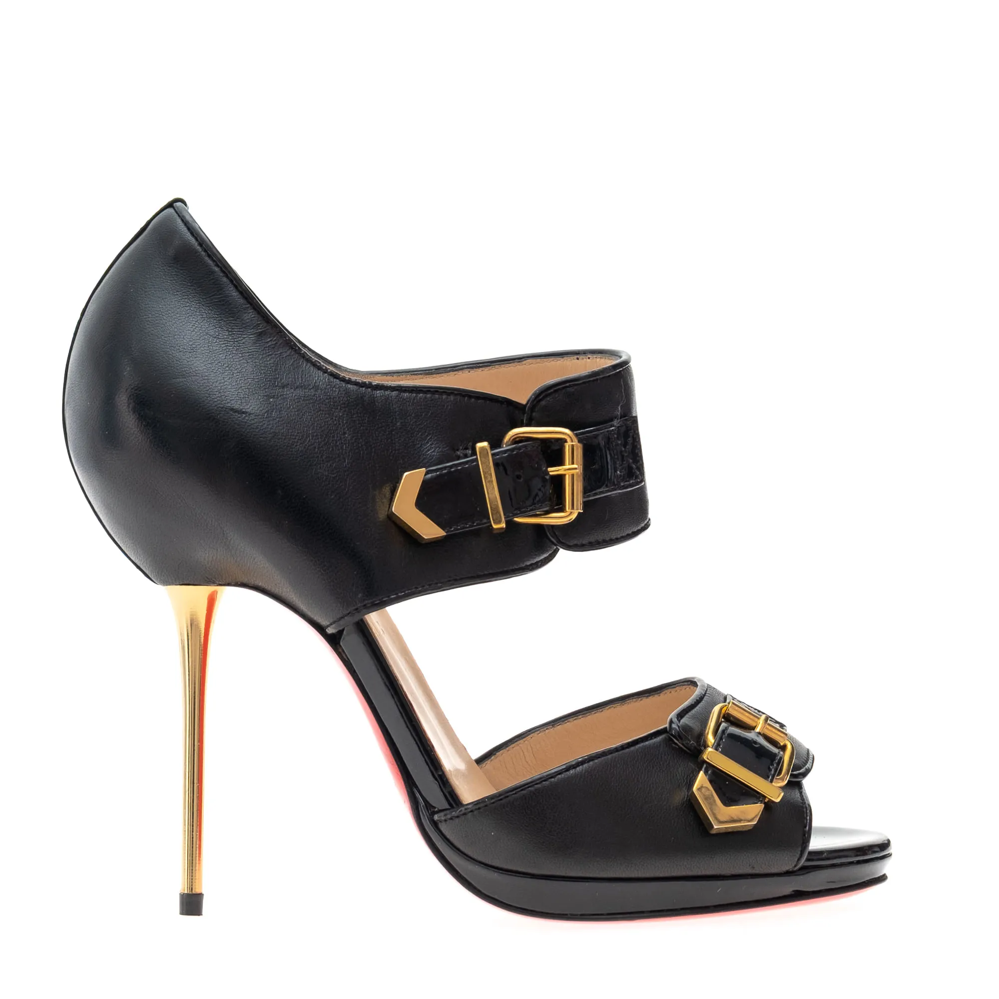 Sandália Christian Louboutin Couro Preto e Metal