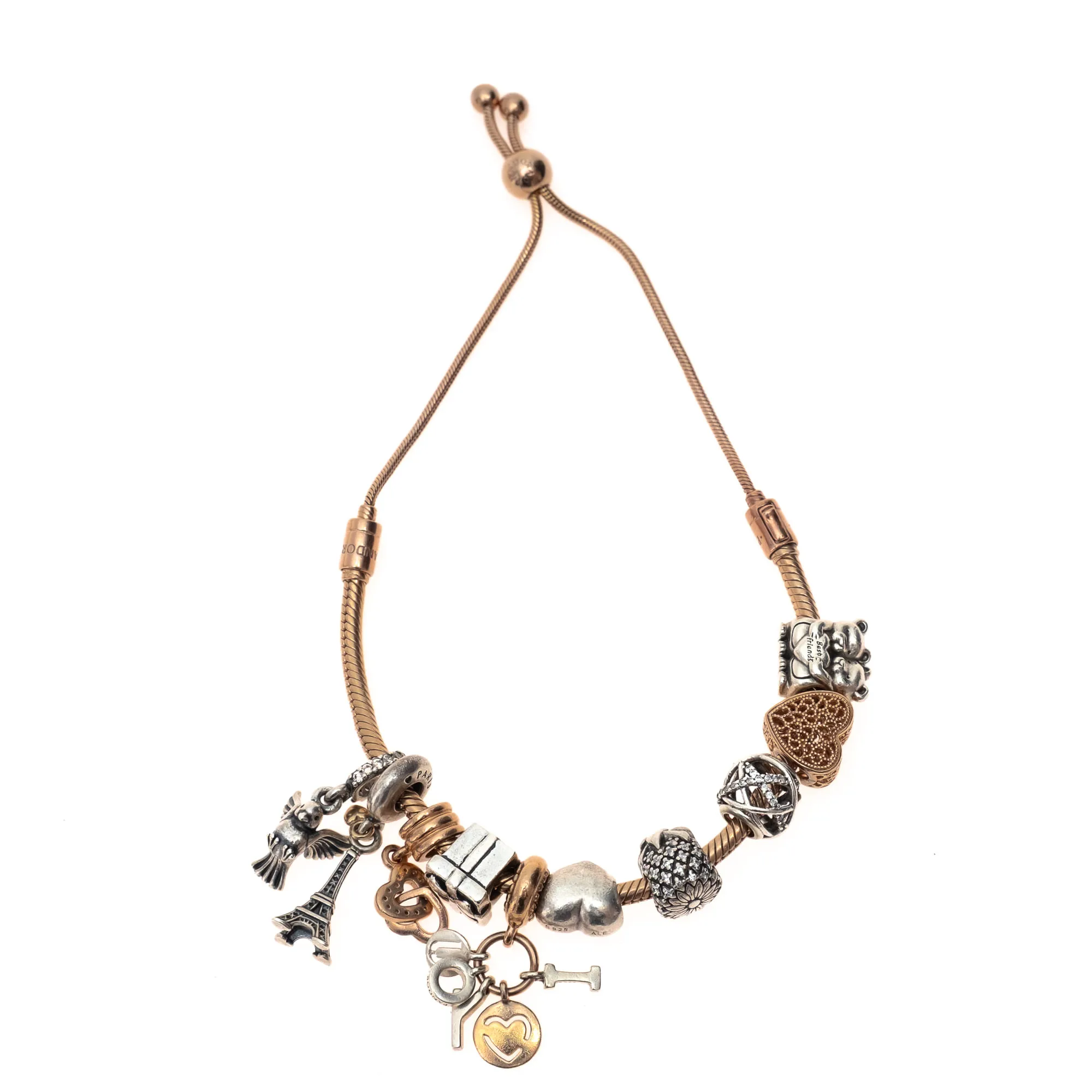 Pulseira Pandora Rosé Ajustável com Berloques