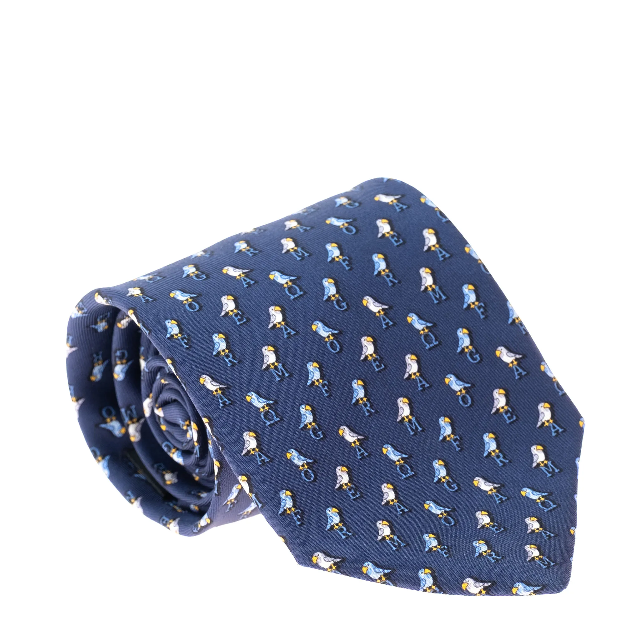 Gravata Salvatore Ferragamo Estampada Passaros Azul