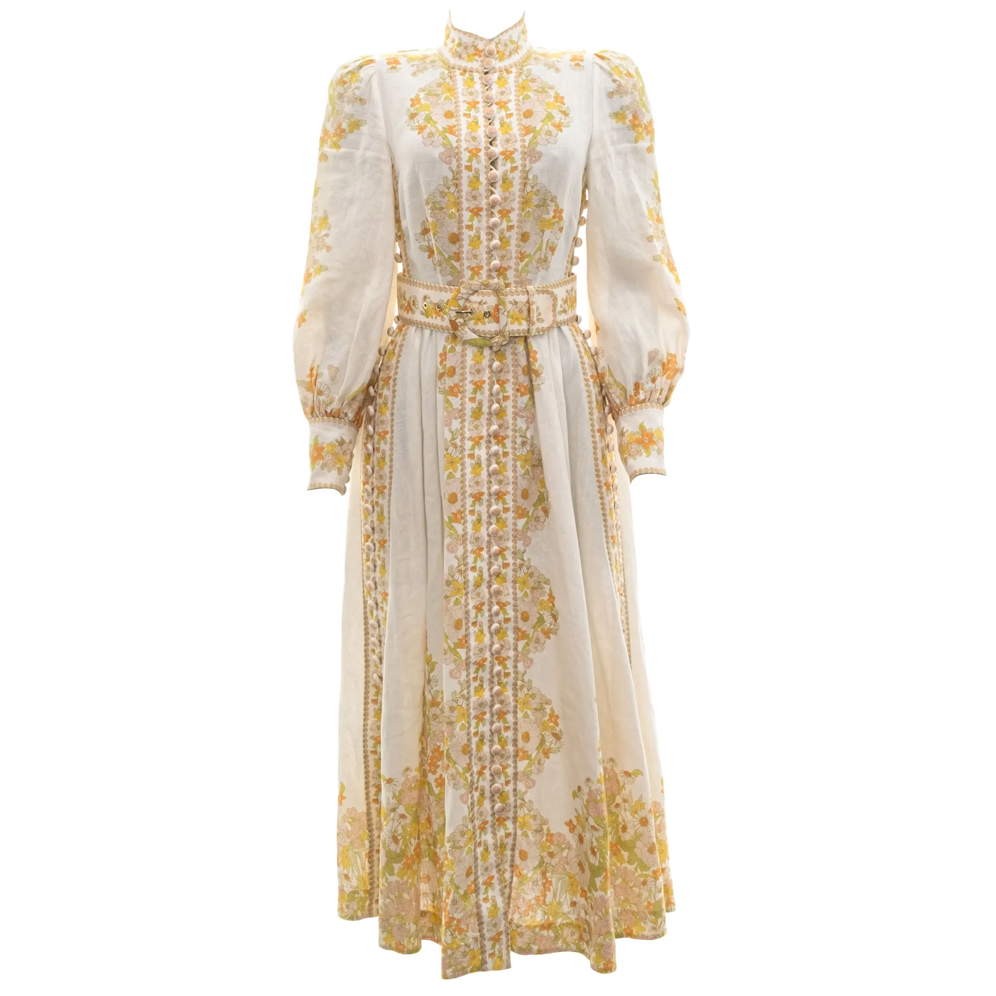 Vestido Zimmermann Estampa Floral e Linho Branco