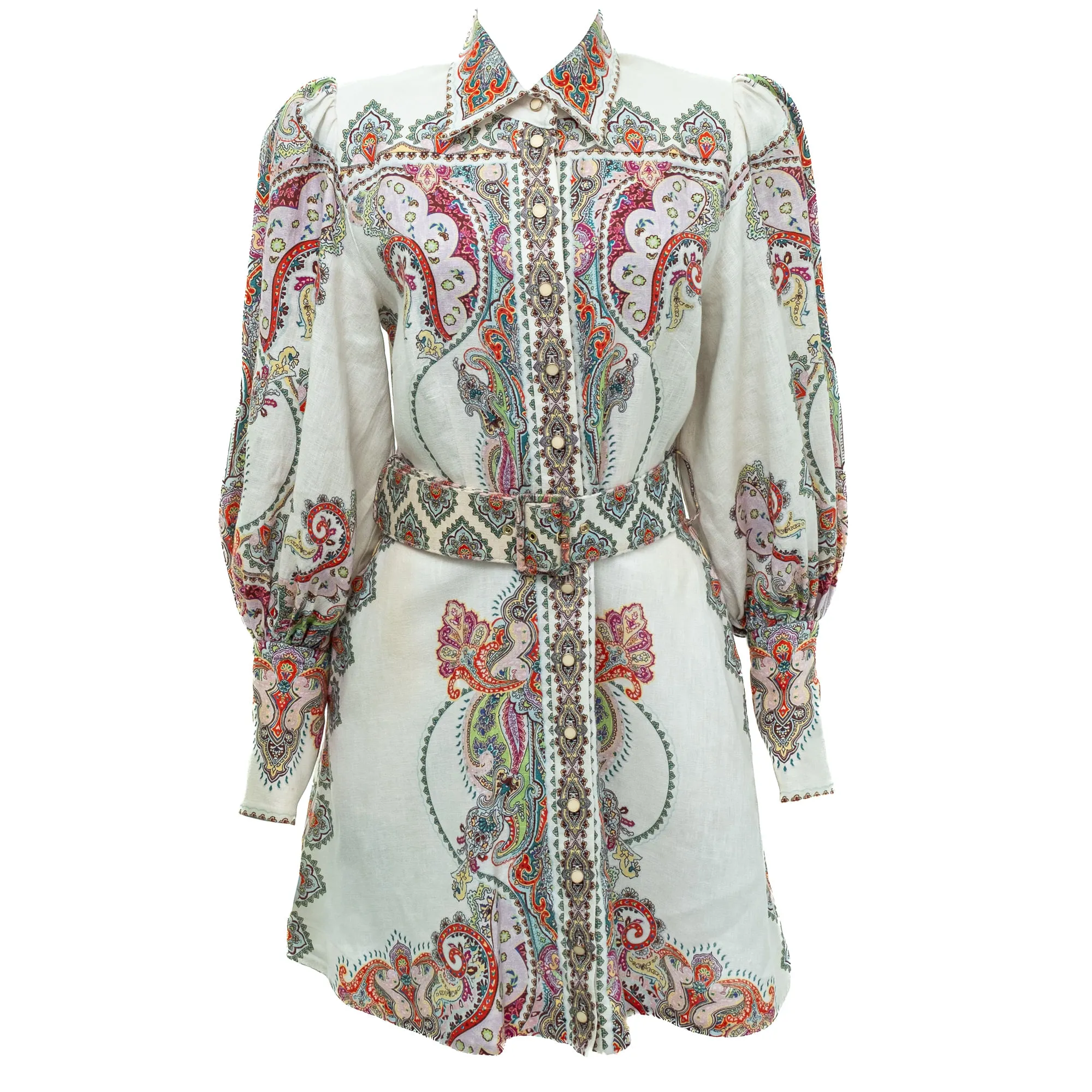 Vestido Zimmermann Linho Bege E Arabescos Colorido