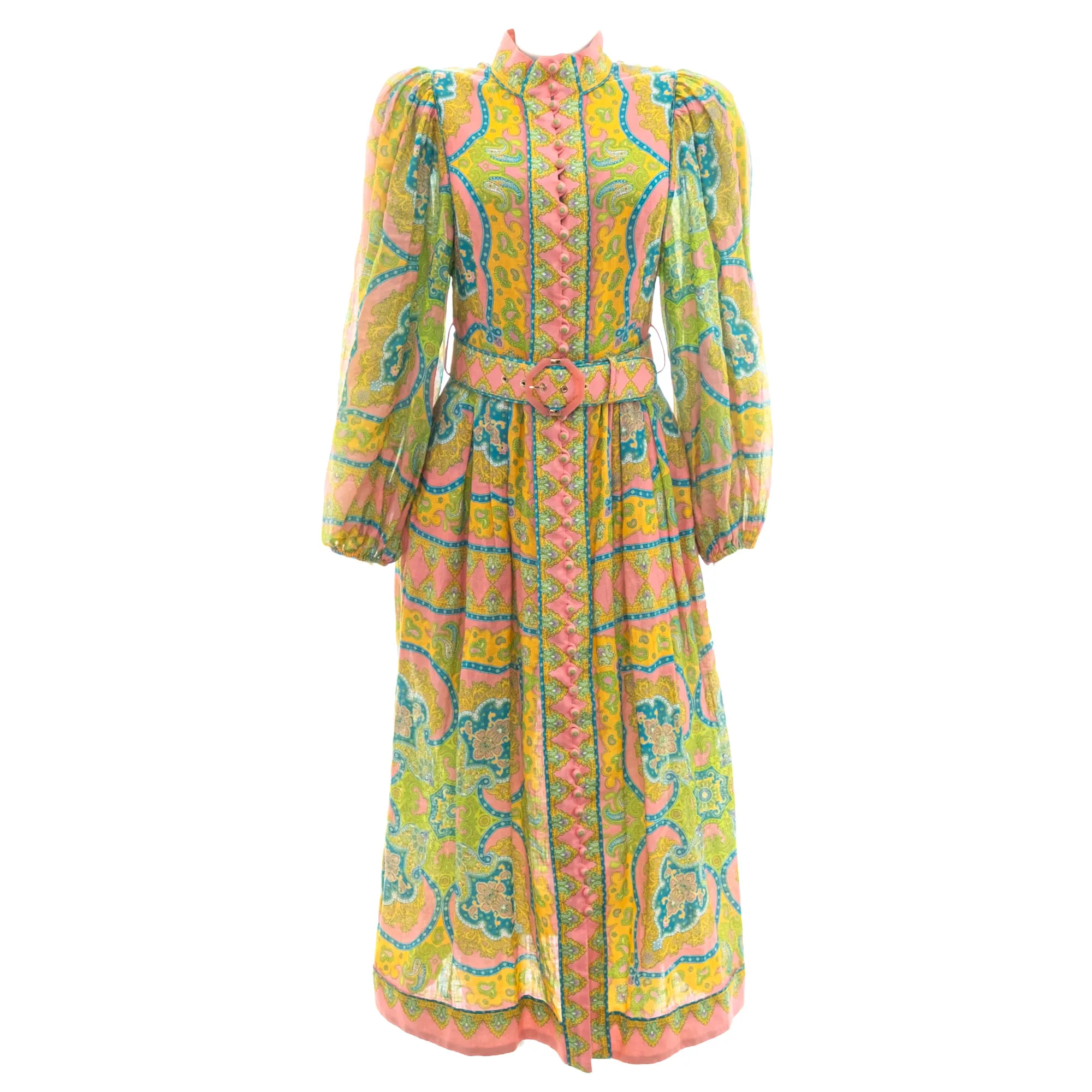 Vestido Zimmermann Midi Botões Arabescos Colorido