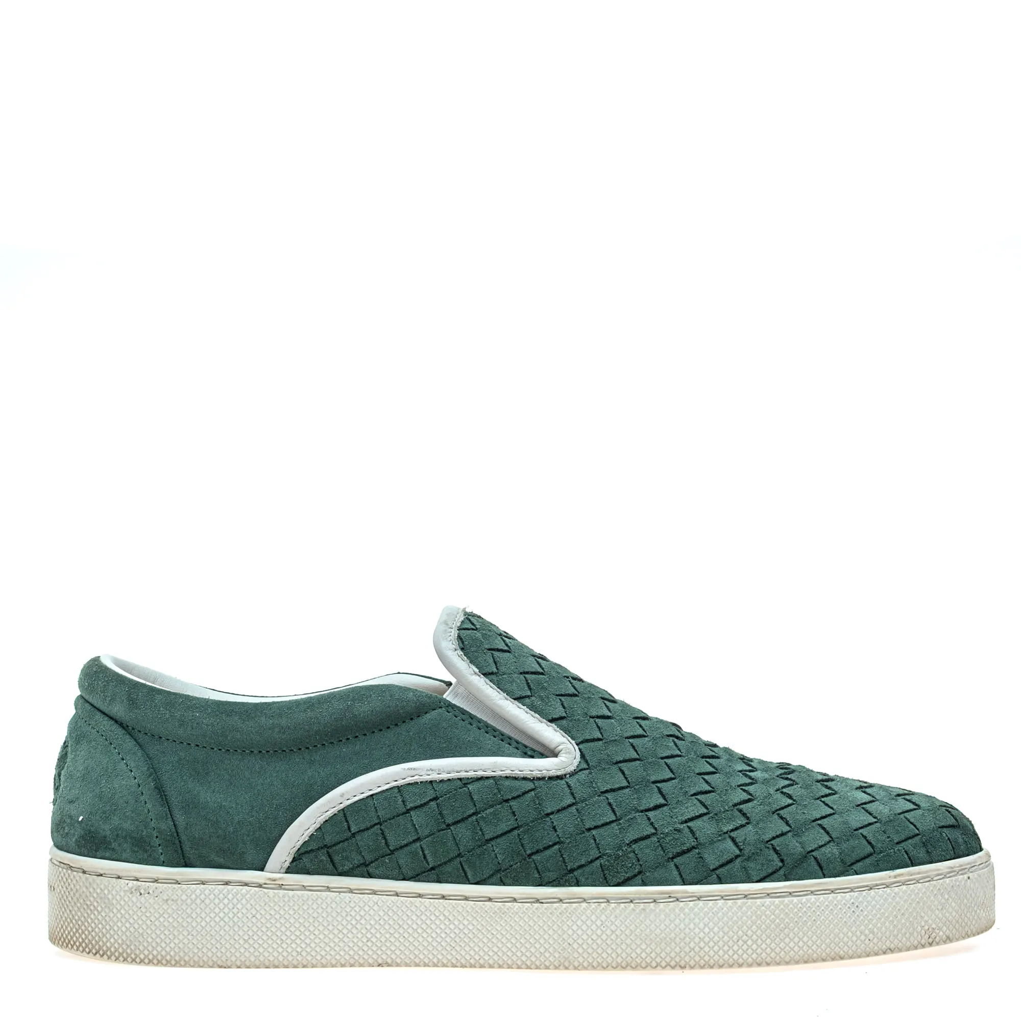 Tênis Bottega Veneta Slip On Intrecciato Camurça Verde