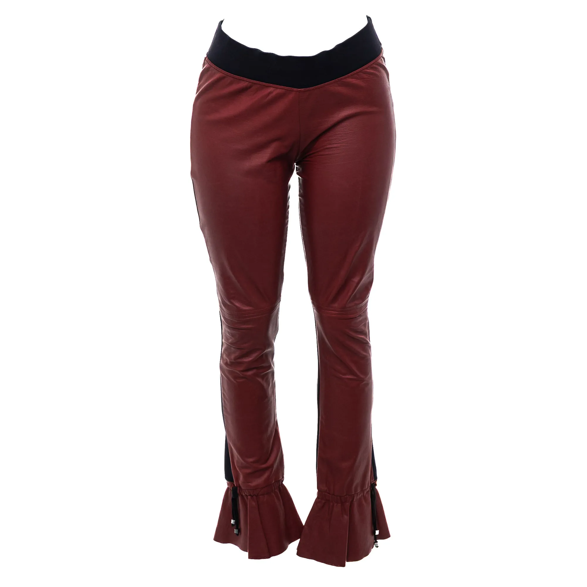 Calça Andrea Bogosian Couro e Tecido Bicolor