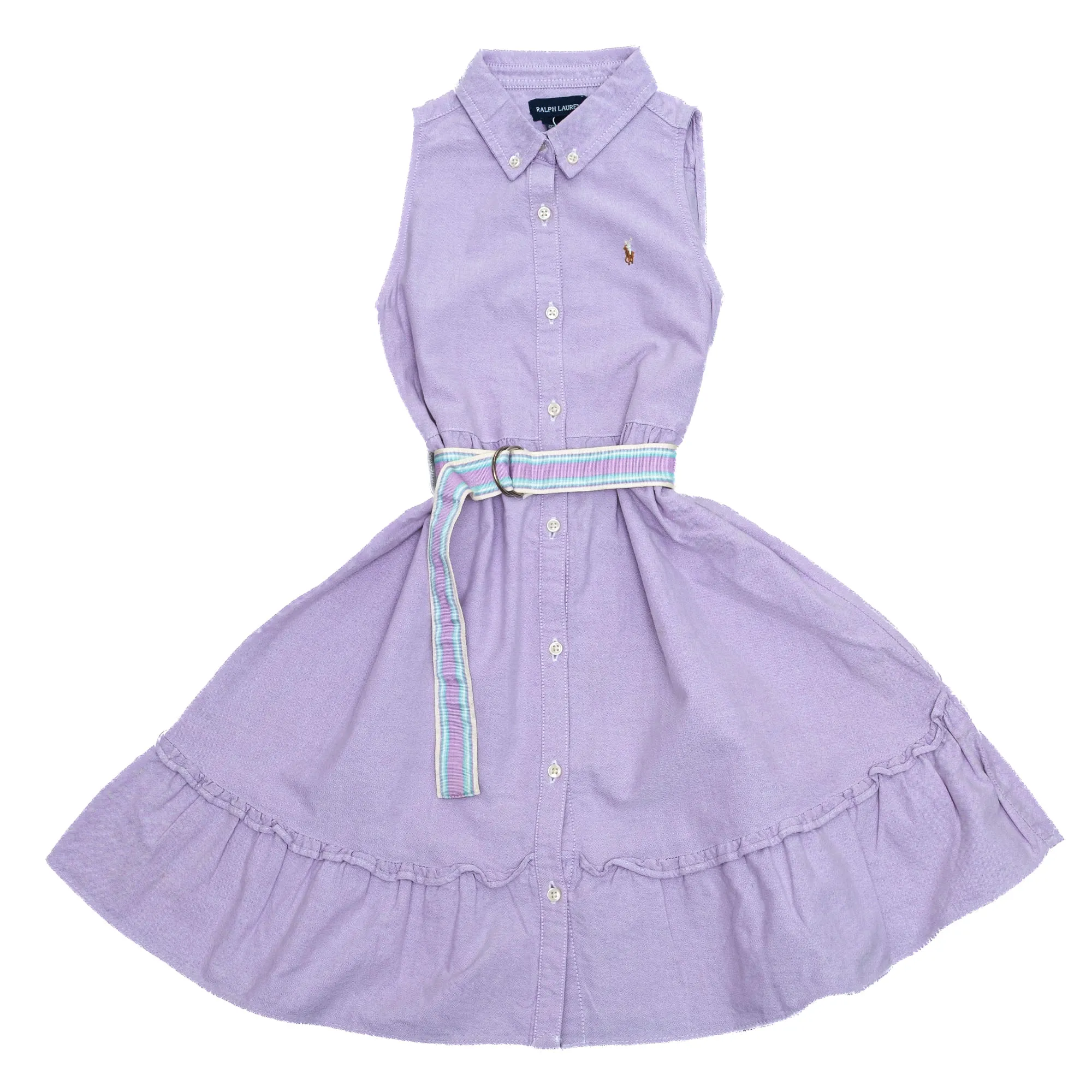Vestido Ralph Lauren com Cinto Babados Lilás Infantil