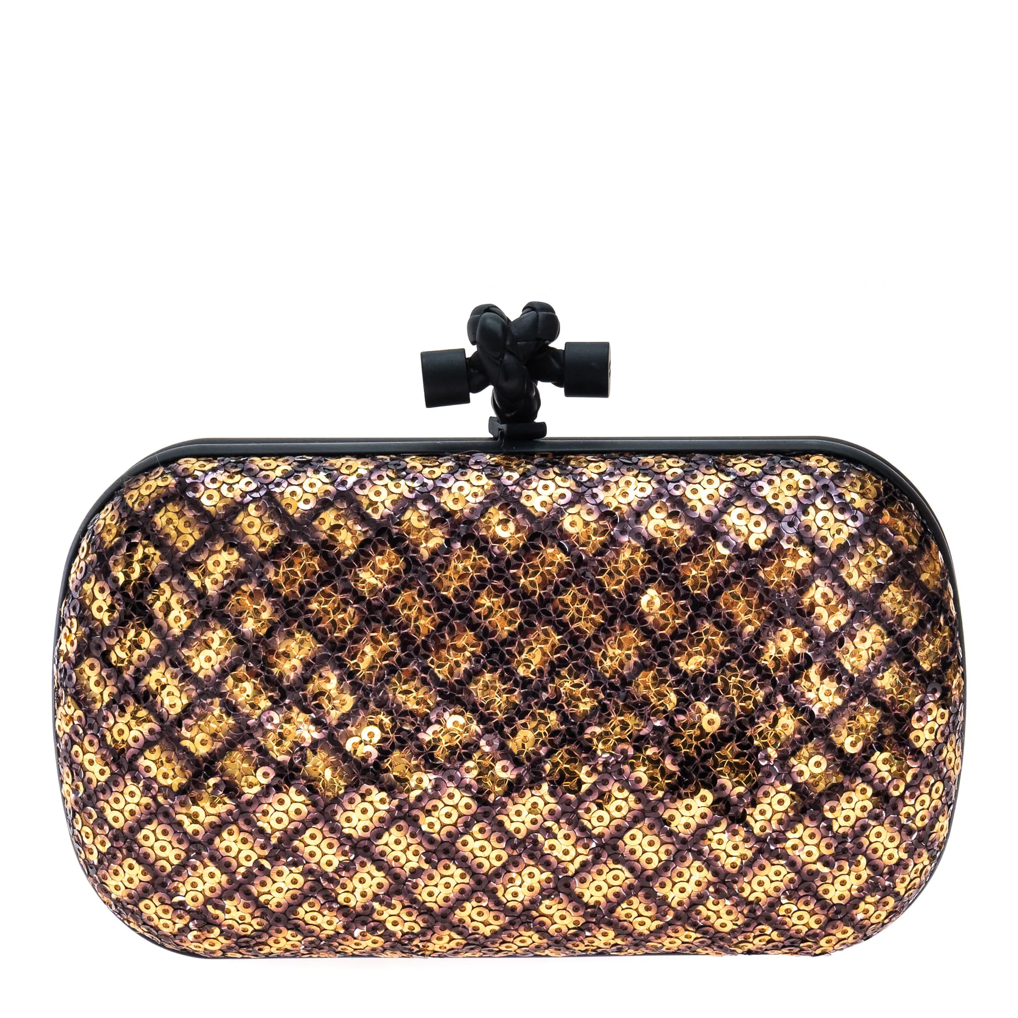Clutch Bottega Veneta Paetê Dourado e Preto