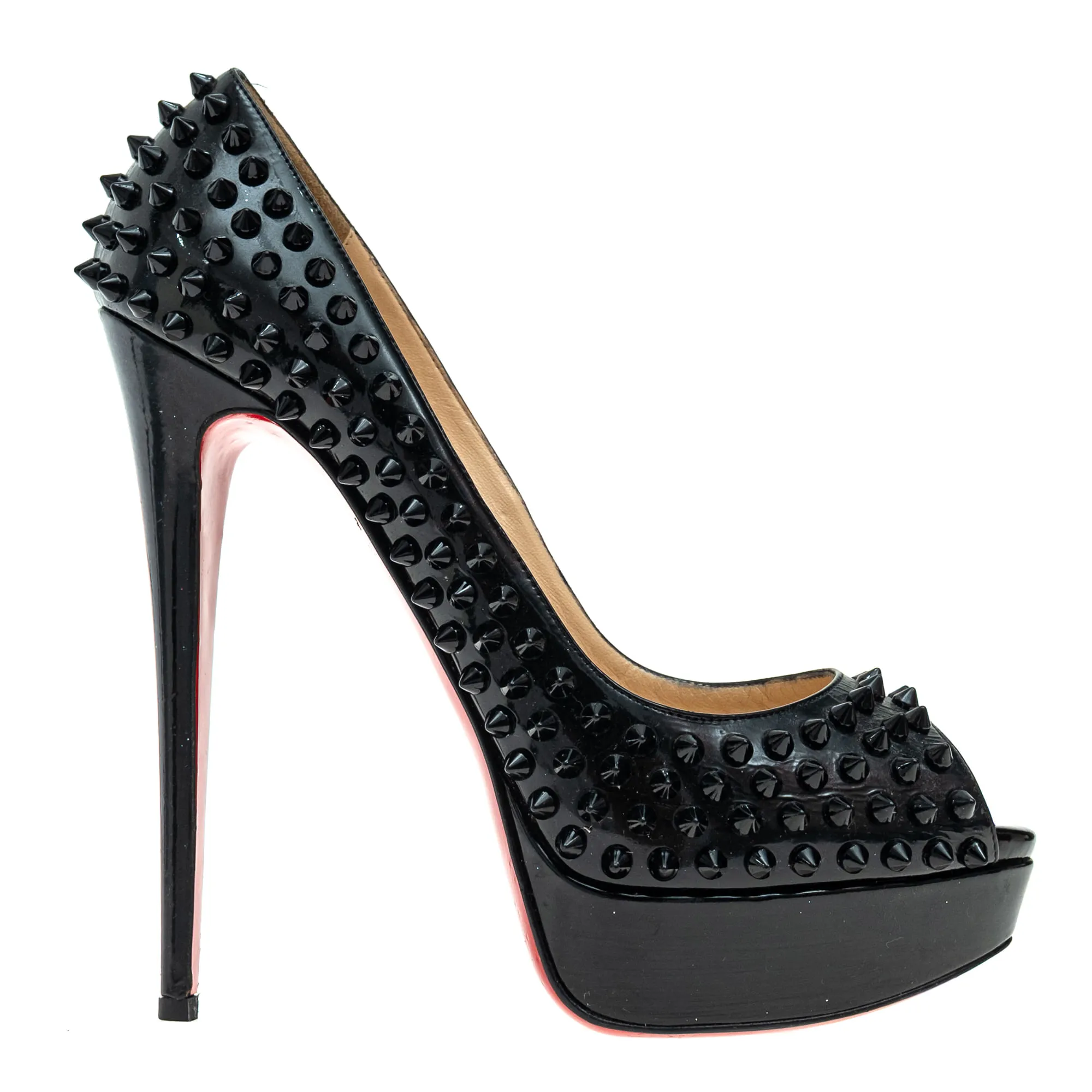 Sapato Christian Louboutin Lady Peep Spikes Preto