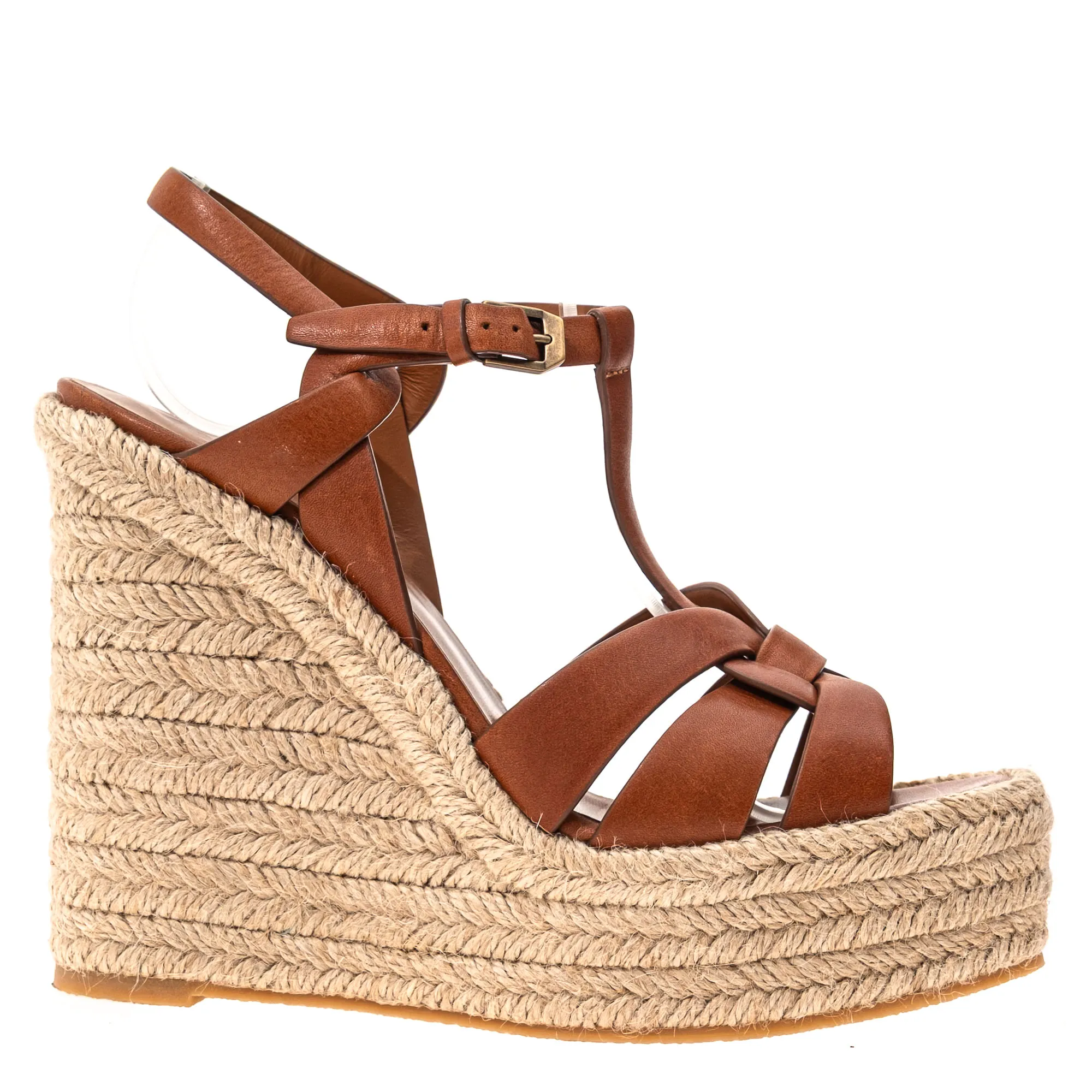 Sandália Saint Laurent Espadrilles Tribute Anabela Marrom