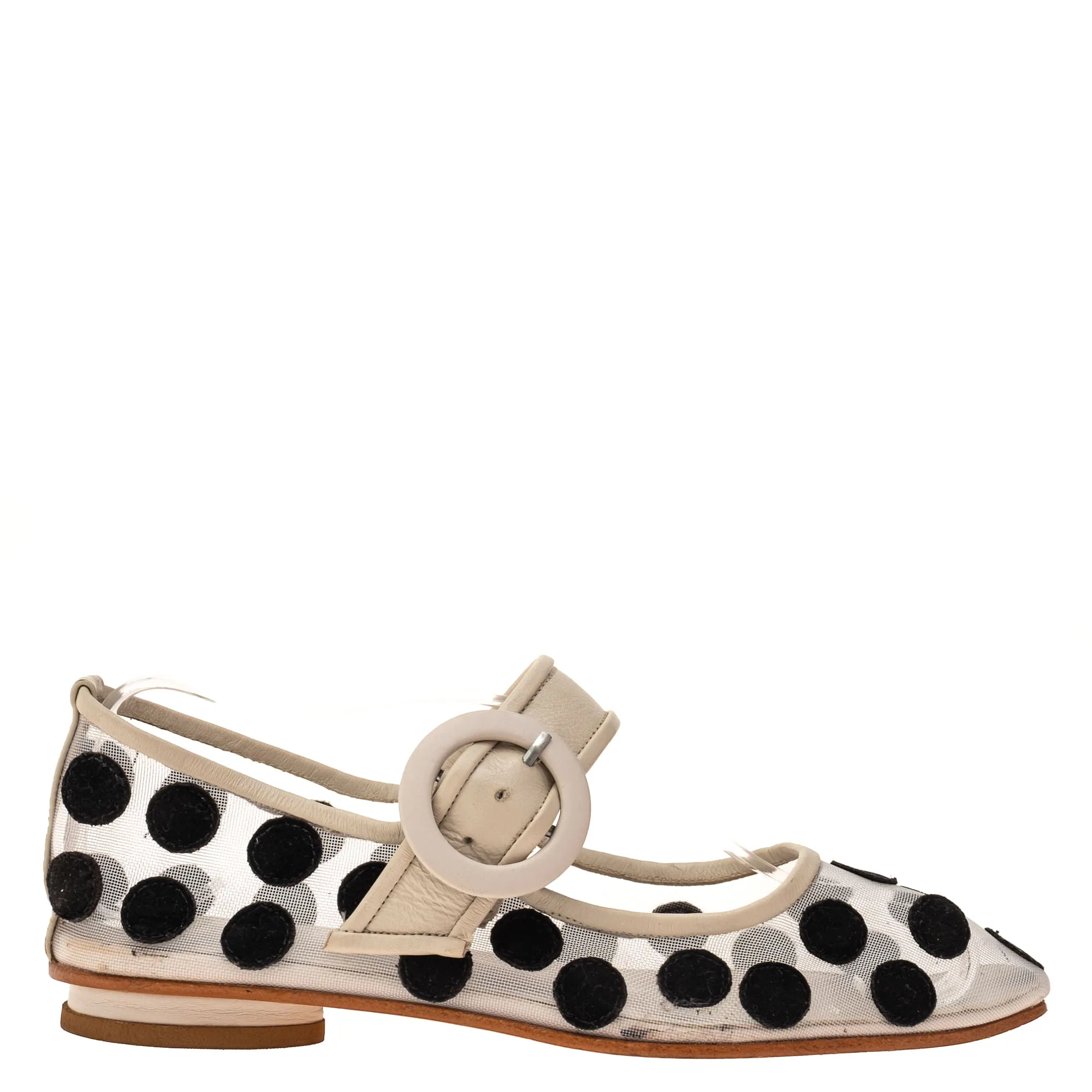 Sapatilha Manolita Tela Branca e Poá Preto